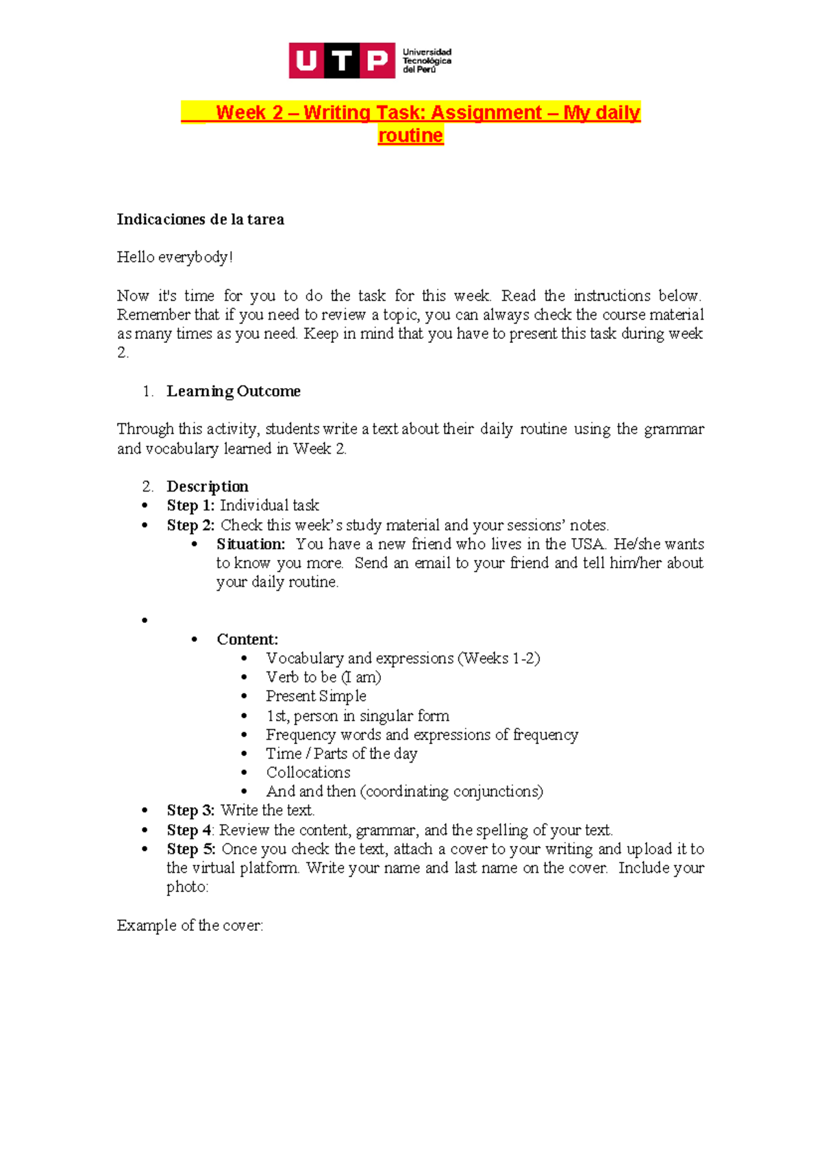 🔴 Week 2 – Writing Task Assignment – My daily routine - 🔴 Week 2 ...