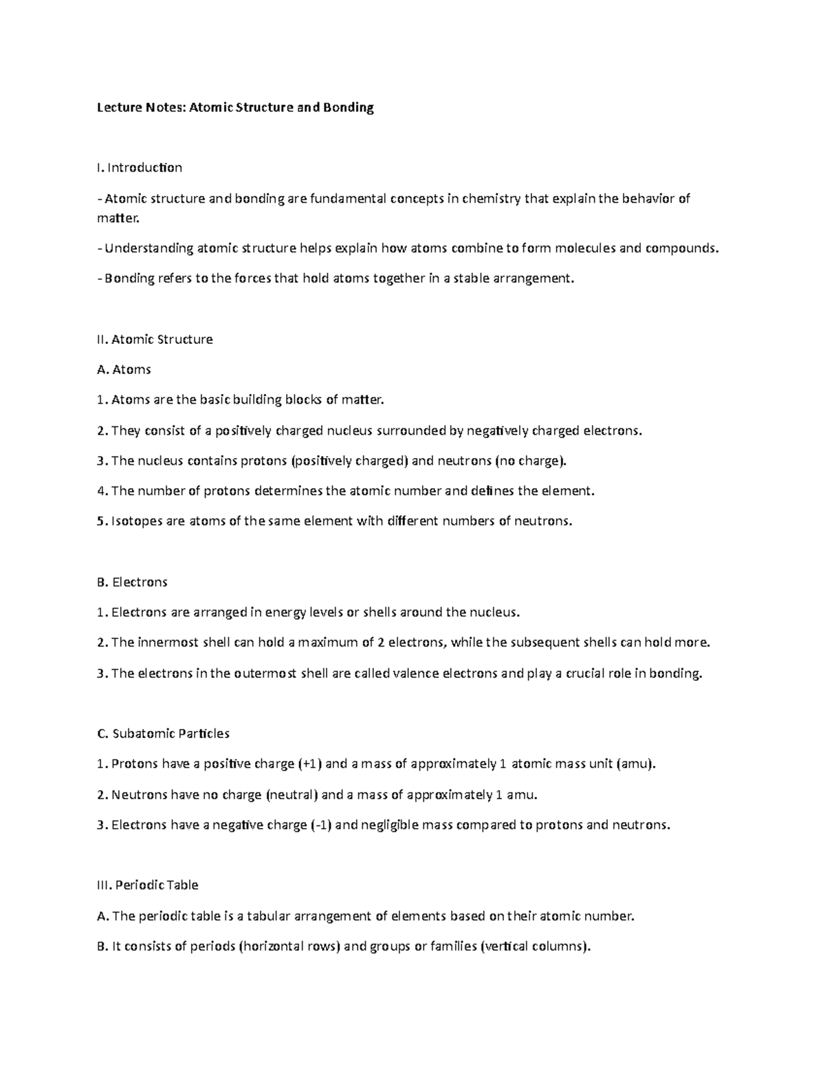 Lecture Notes: Atomic Structure and Bonding - Introduction Atomic ...