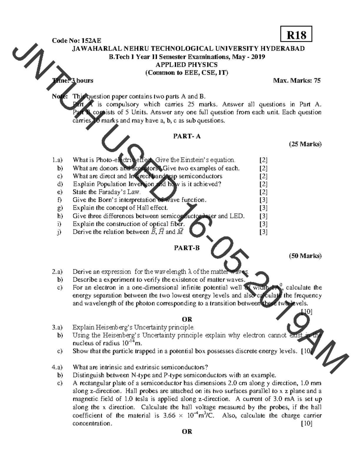 May - 2019 - paper - Code No: 152AE JAWAHARLAL NEHRU TECHNOLOGICAL ...