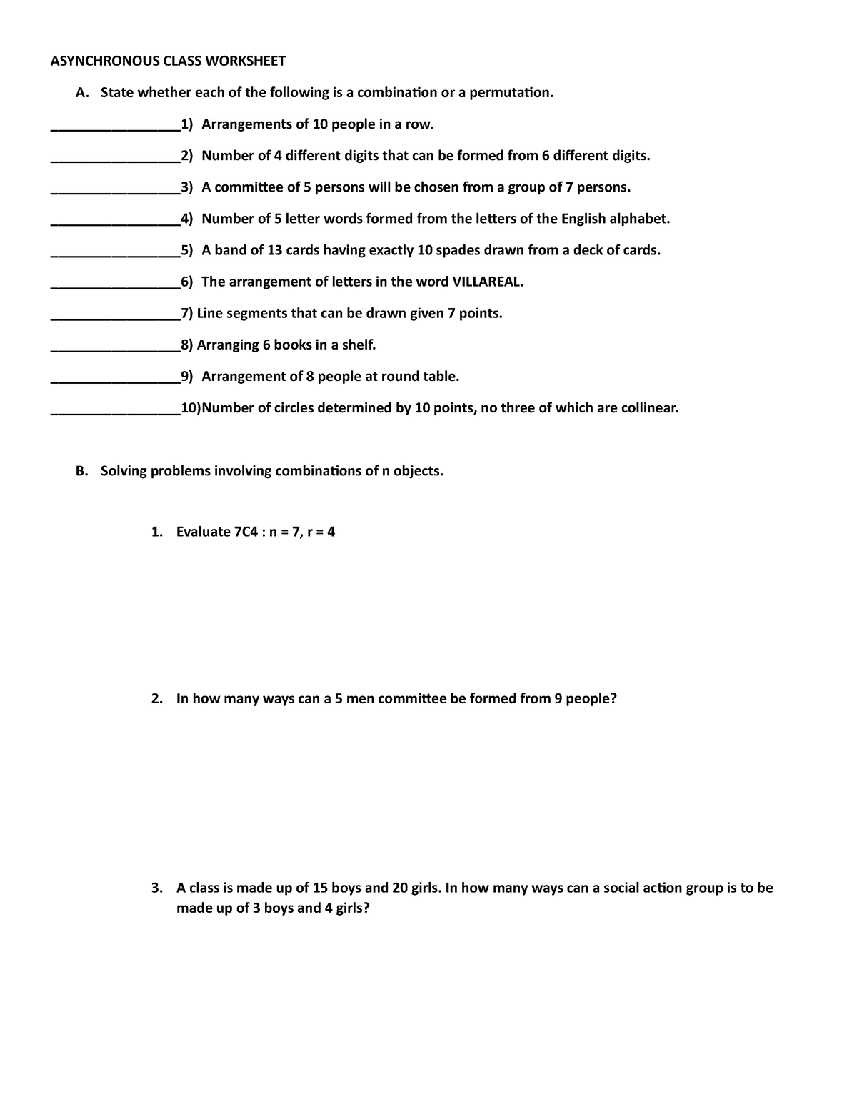 Asynchronous- Worksheet - ASYNCHRONOUS CLASS WORKSHEET A. State whether ...