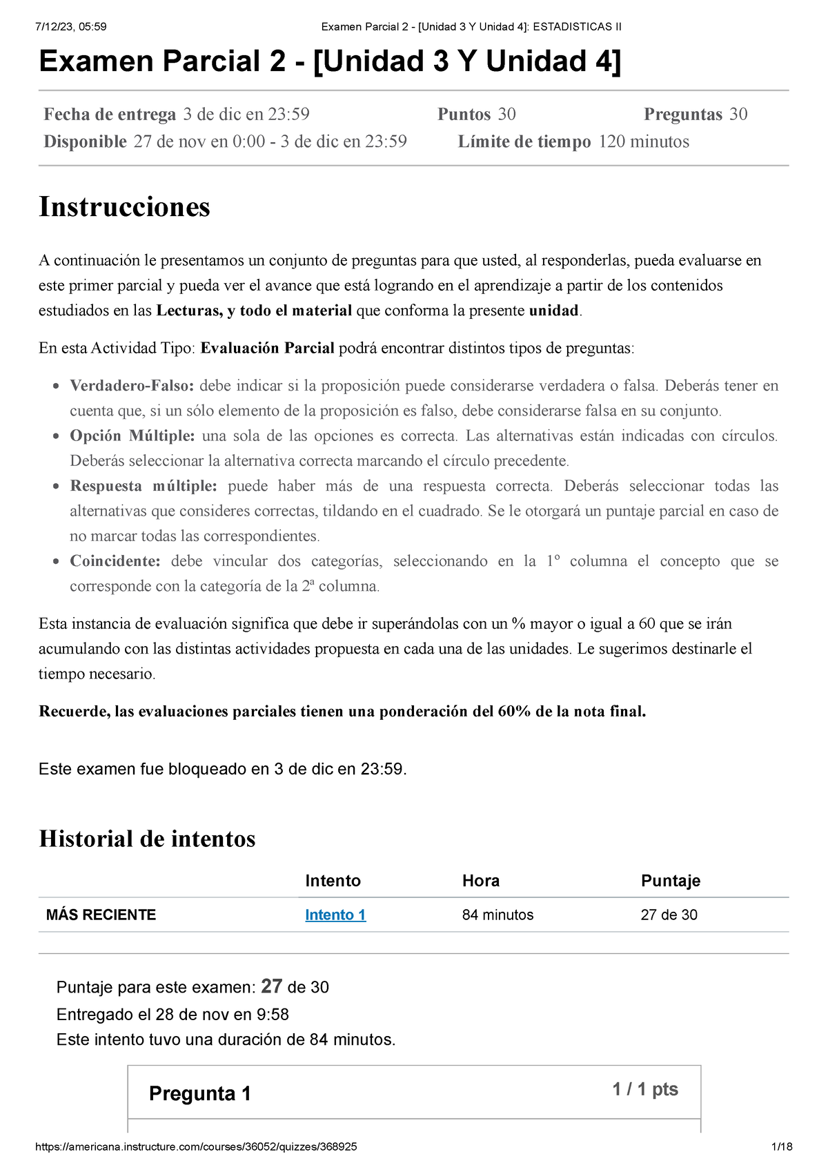 Examen Parcial 2 - [Unidad 3 Y Unidad 4] Estadisticas II - Examen ...