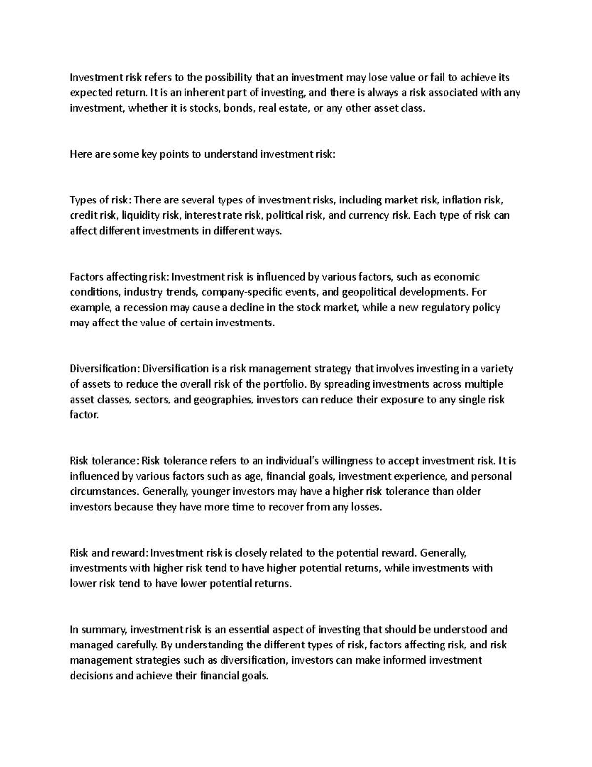 J21 - Notes explaining investment risk and about estimating the cost of ...