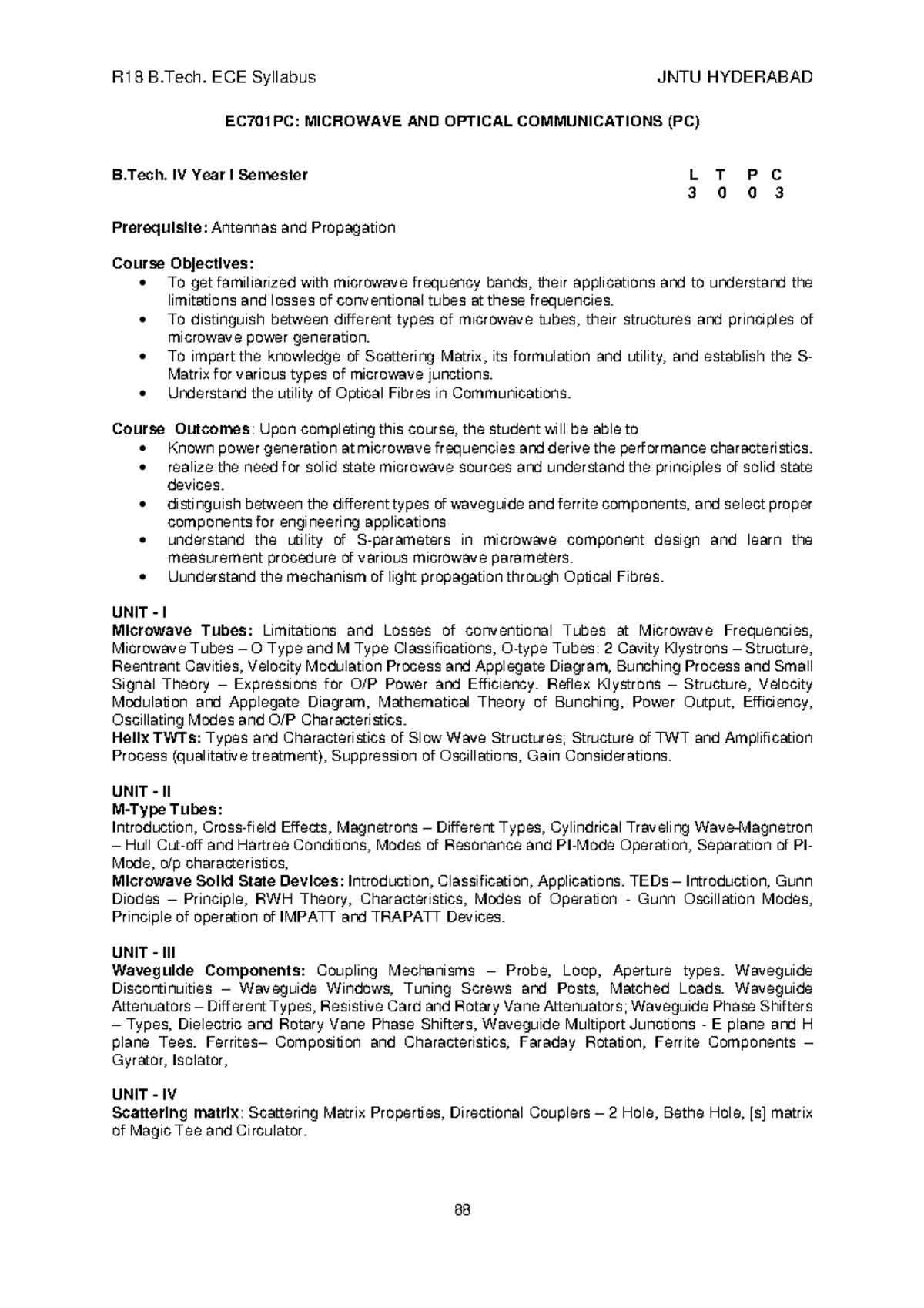 Microwave and optical communication syllabus R18 B. ECE Syllabus JNTU