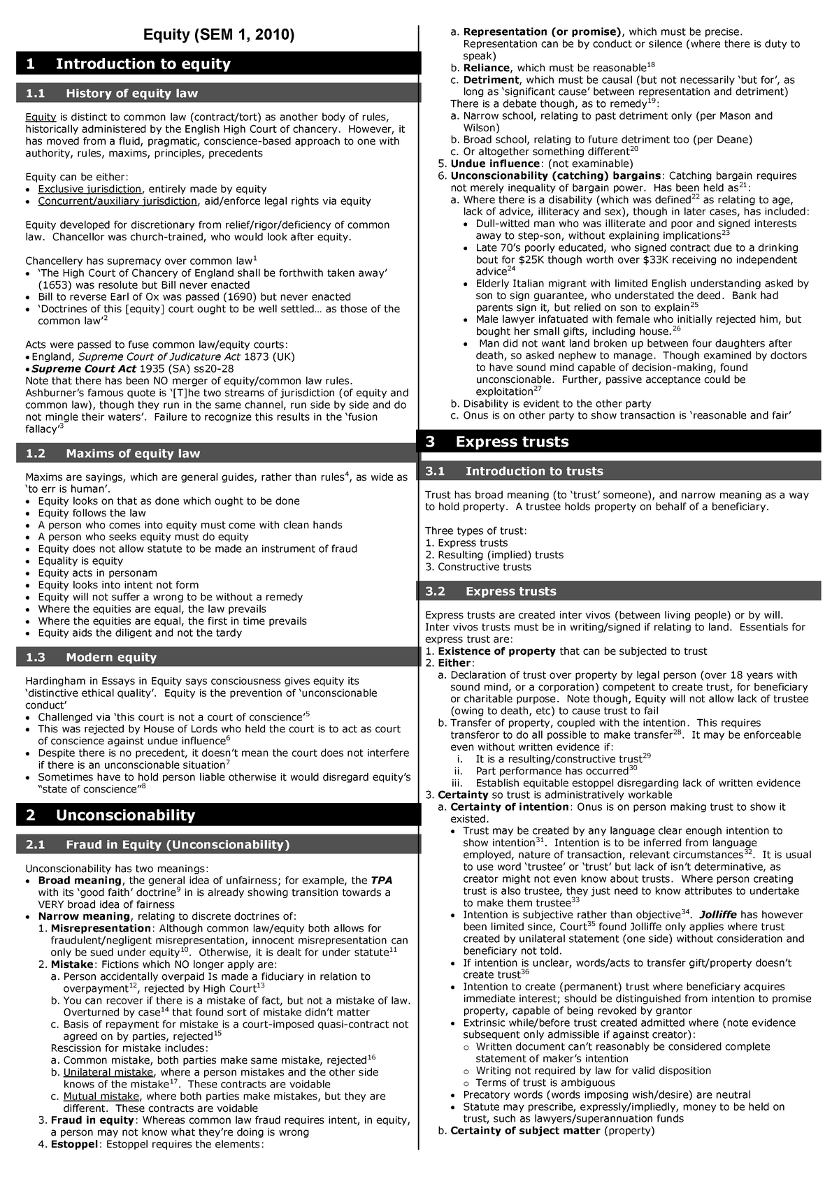 Equity Law Cheat Sheet - A. Representation (or Promise), Which Must Be 