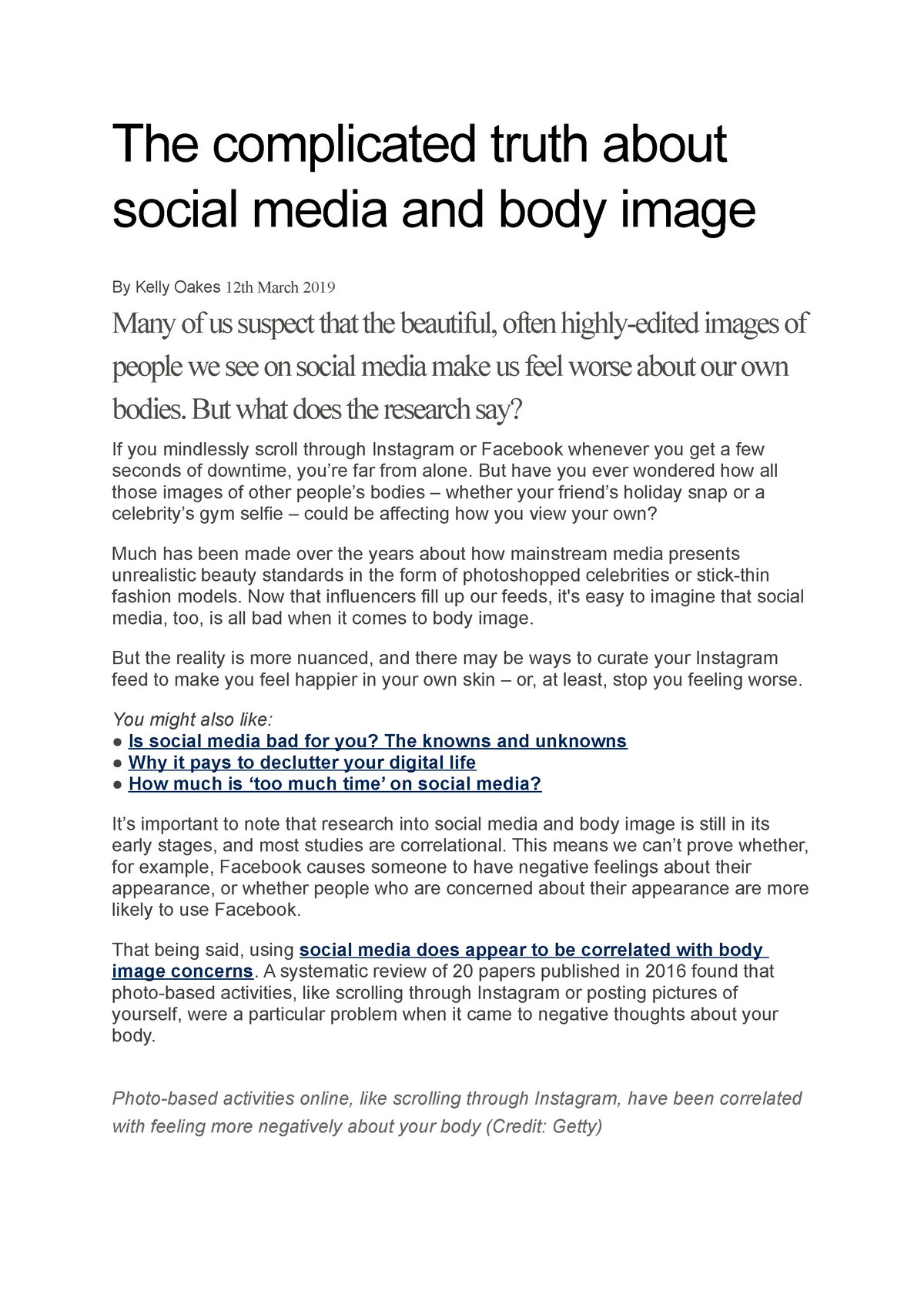 essay on body image and social media