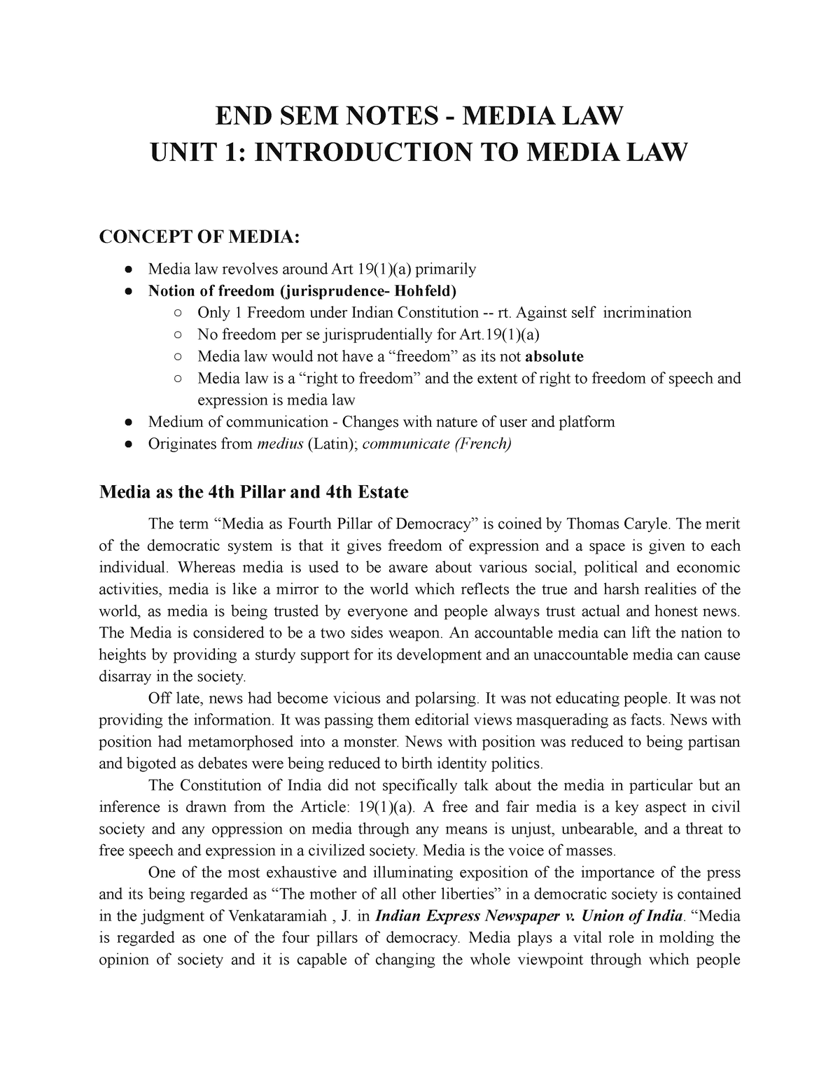 media law assignment topics