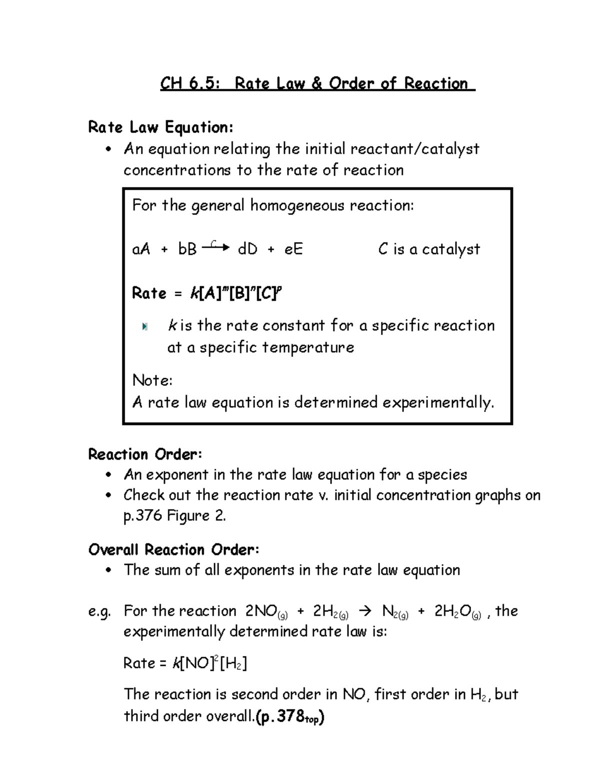 Sec 6 5 Rate Law Order of Reaction - CH 6: Rate Law & Order of Reaction ...