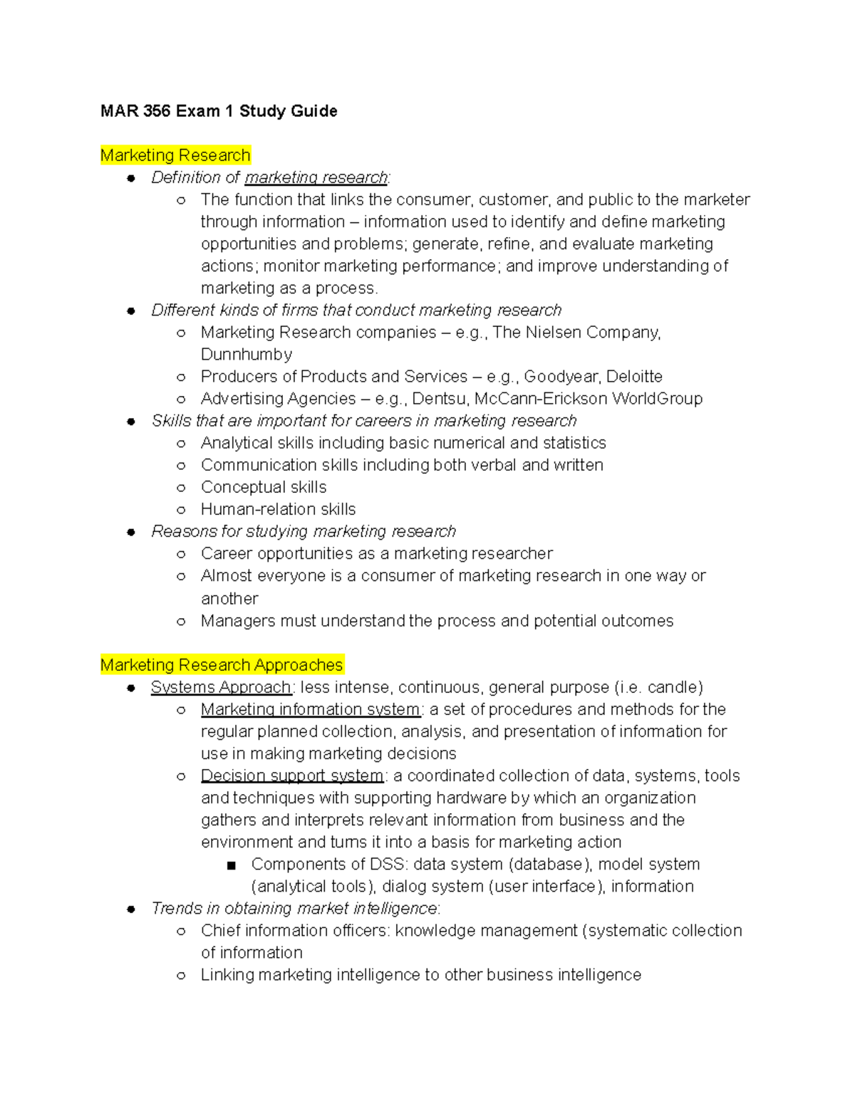 MAR 356 Exam 1 Study Guide - MAR 356 Exam 1 Study Guide Marketing ...