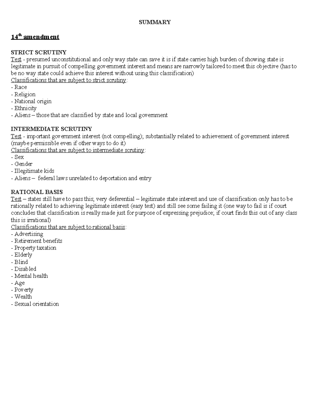 Tests for con law Test for con law SUMMARY 14 th amendment STRICT