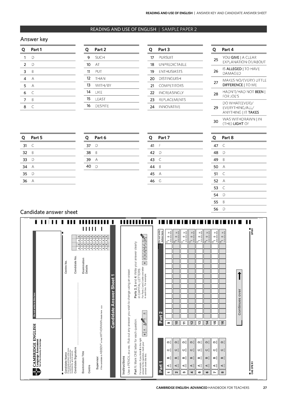 cae-2-soluciones-cae-answer-key-candidate-answer-sheet-reading-and