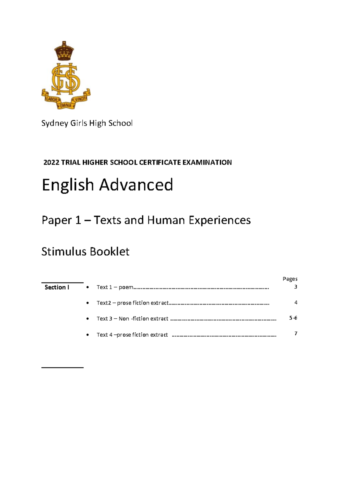SGHS Trial Paper 1 Stimulus Booklet 2022 Final - Sydney Girls High ...