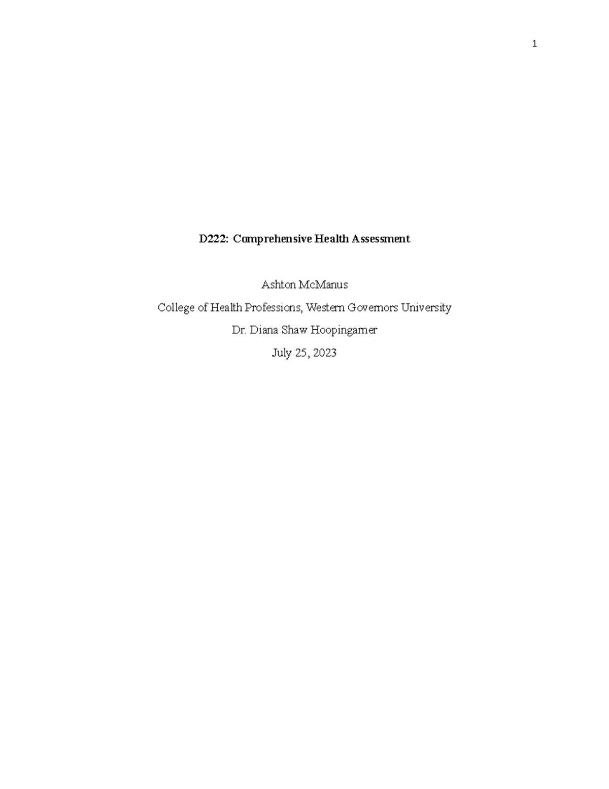 Comprehensive health assessment - D222: Comprehensive Health Assessment ...