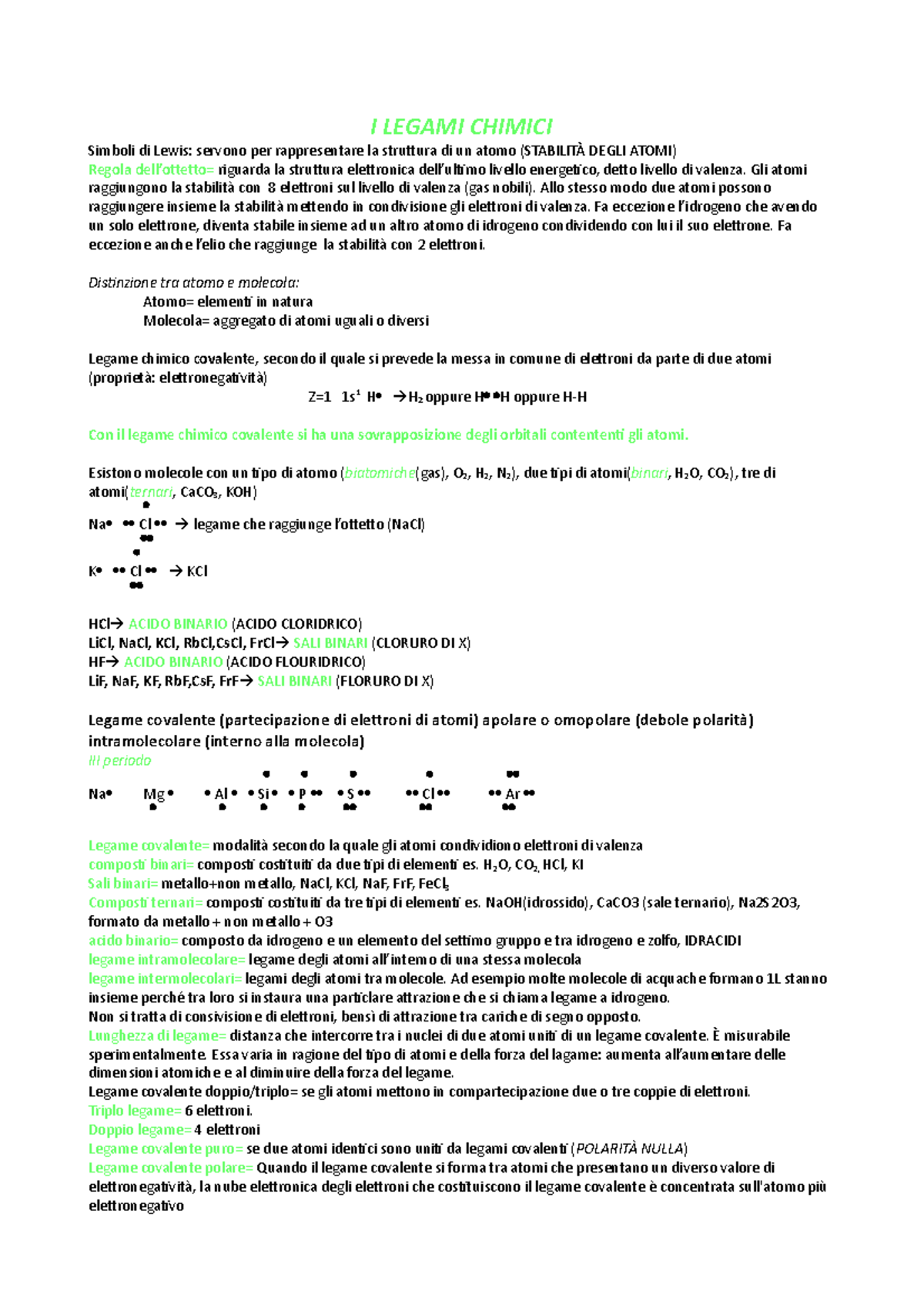 Legami Chimici - Appunti Di Lezione 3 - I LEGAMI CHIMICI Simboli Di ...