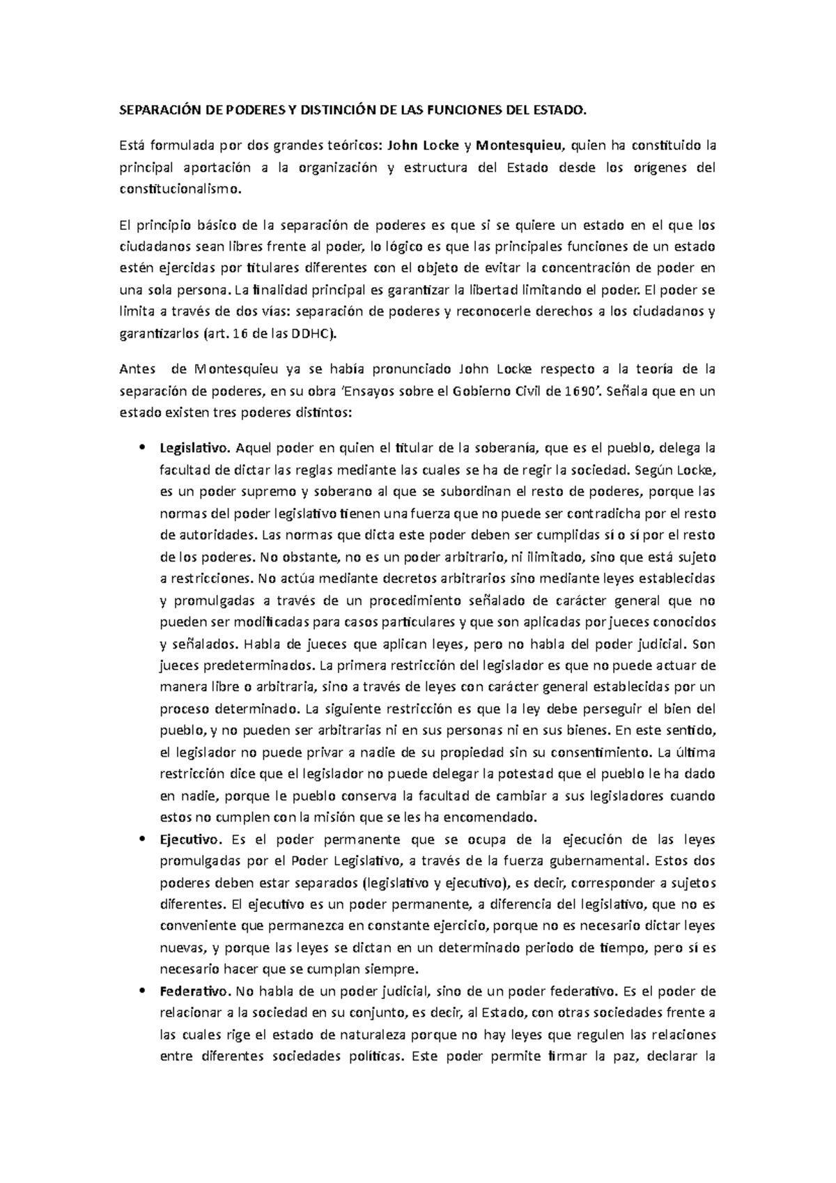 TEMA 11. Separación DE Poderes Y Distinción DE LAS Funciones DEL Estado ...