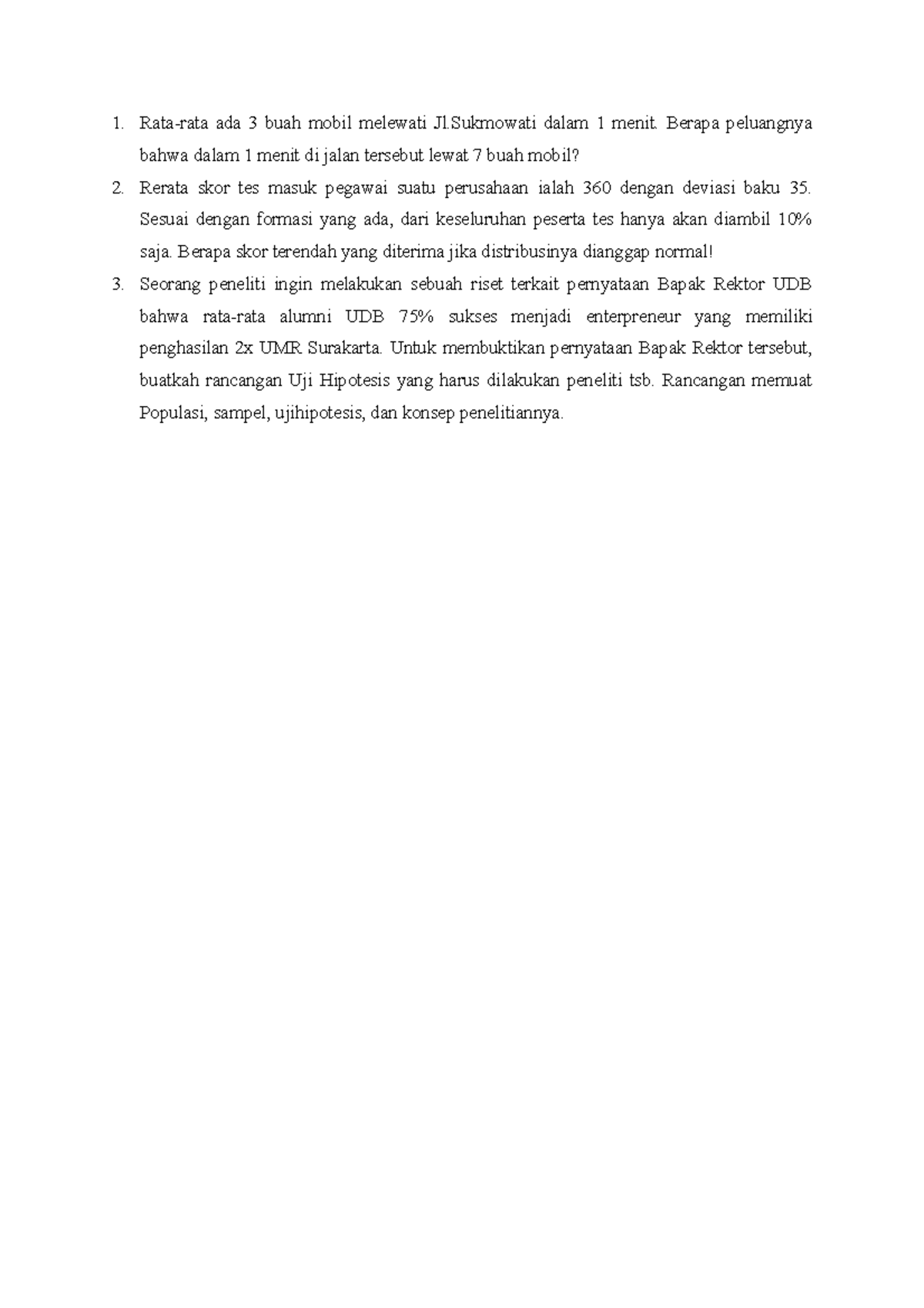 Latihan Statistika - Statistic Course - Rata-rata ada 3 buah mobil ...