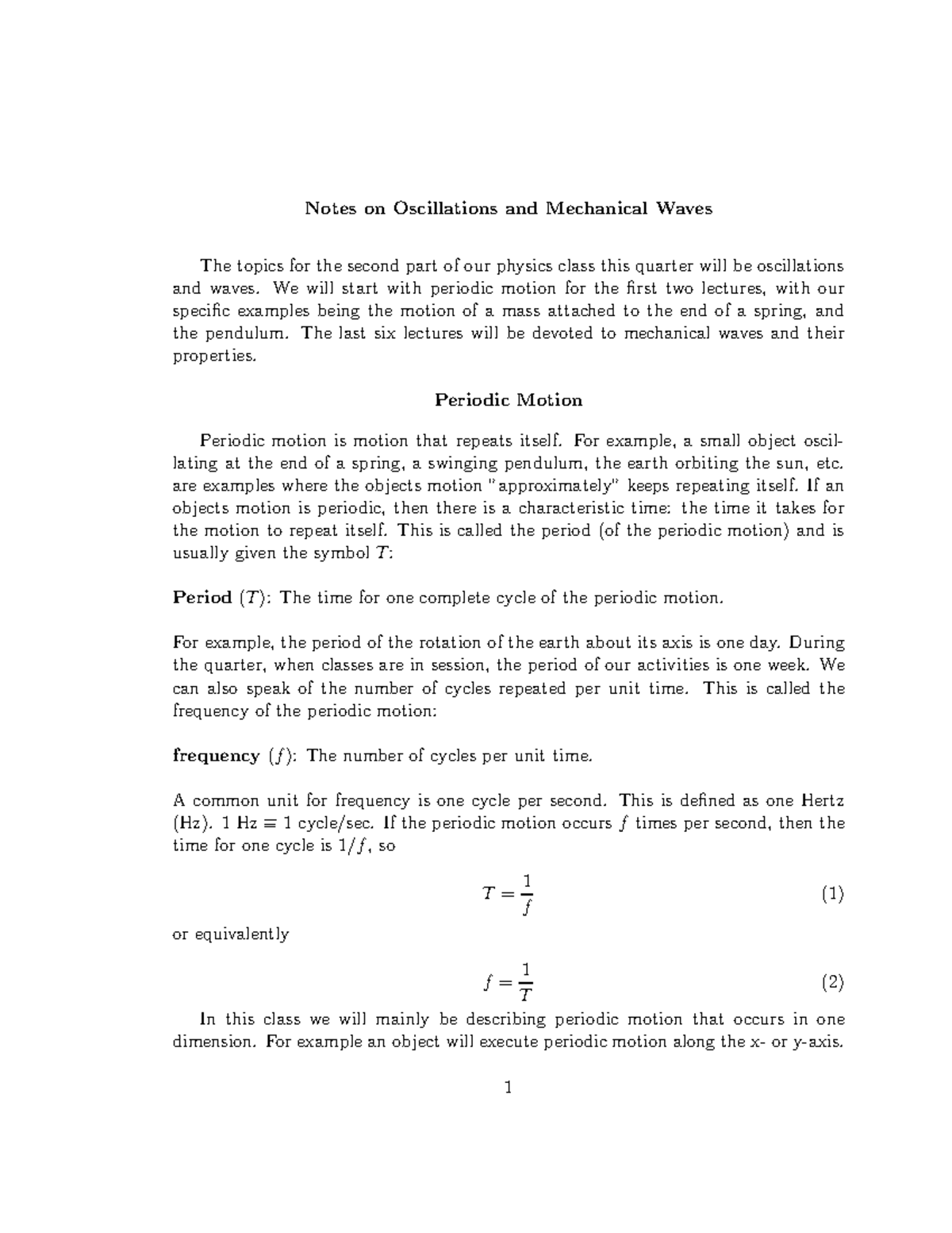 Oscillation - its lecture note. - Notes on Oscillations and Mechanical ...