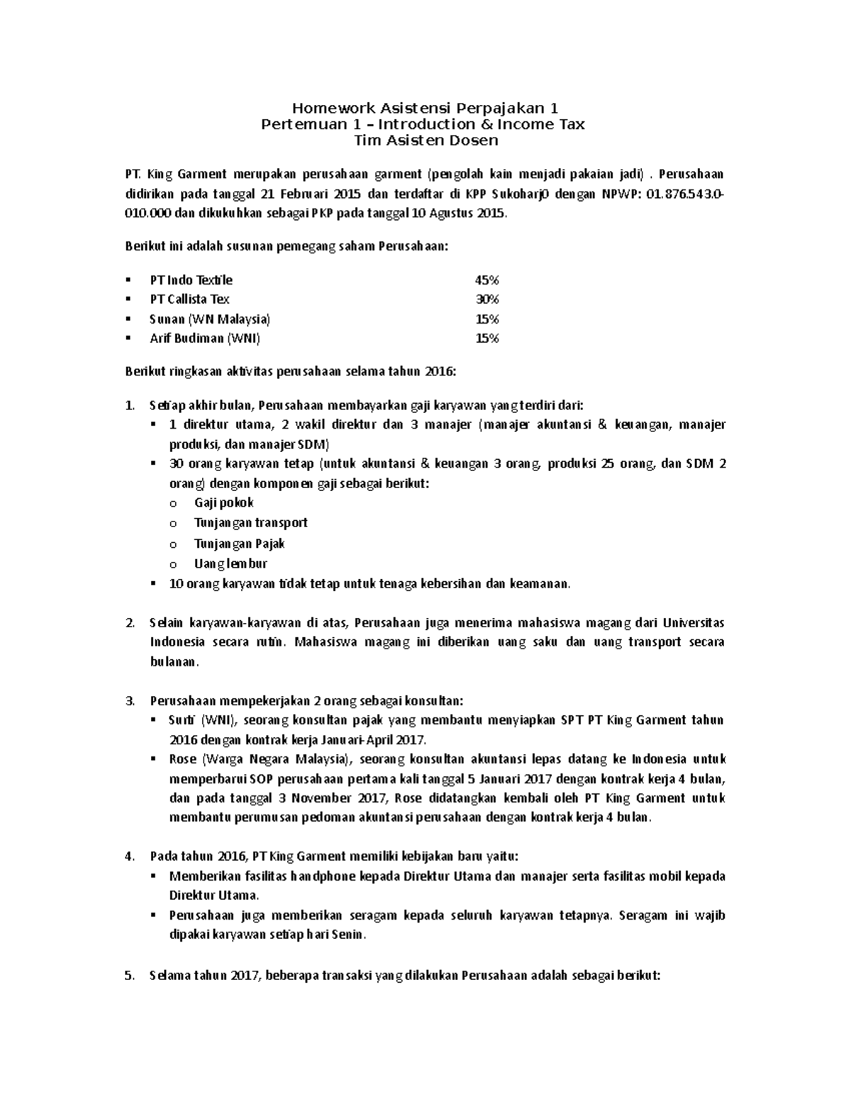 Perpajakan 1 - Homework 1 - Homework Asistensi Perpajakan 1 Pertemuan 1 ...