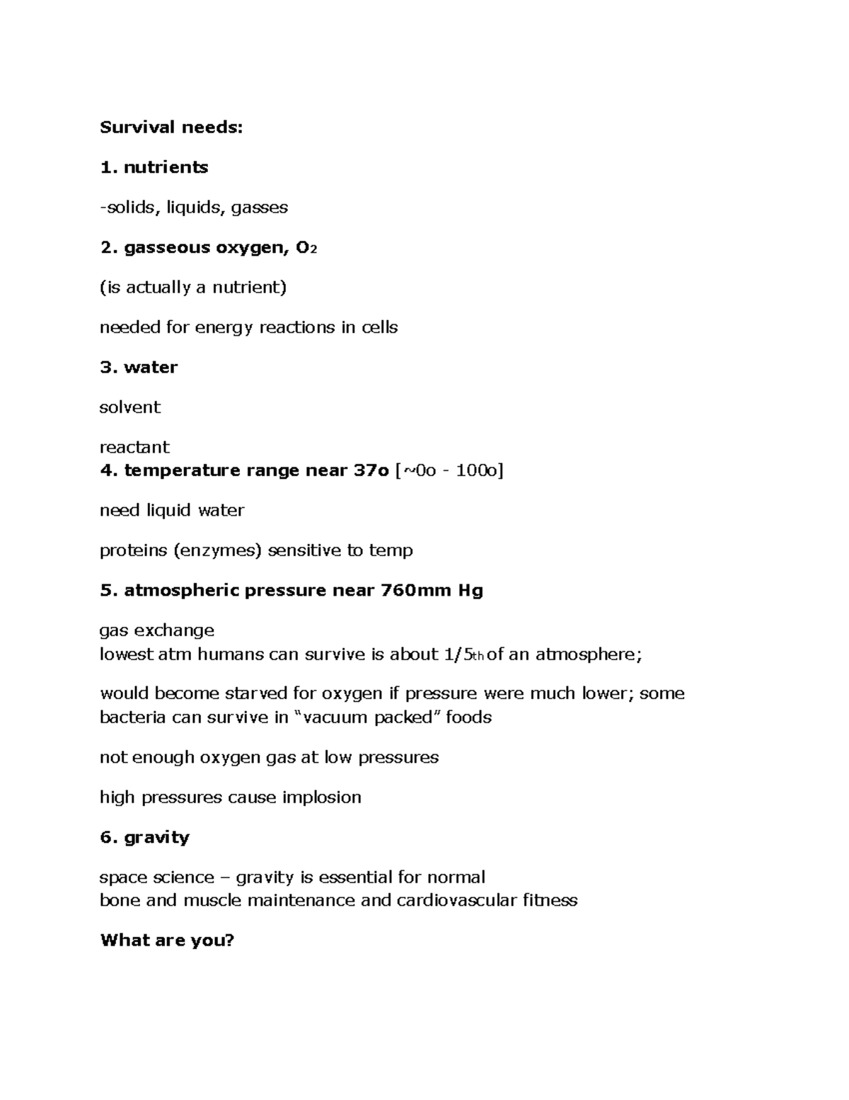 Basic Human Anatomy Notes 3 - Survival needs: nutrients -solids ...
