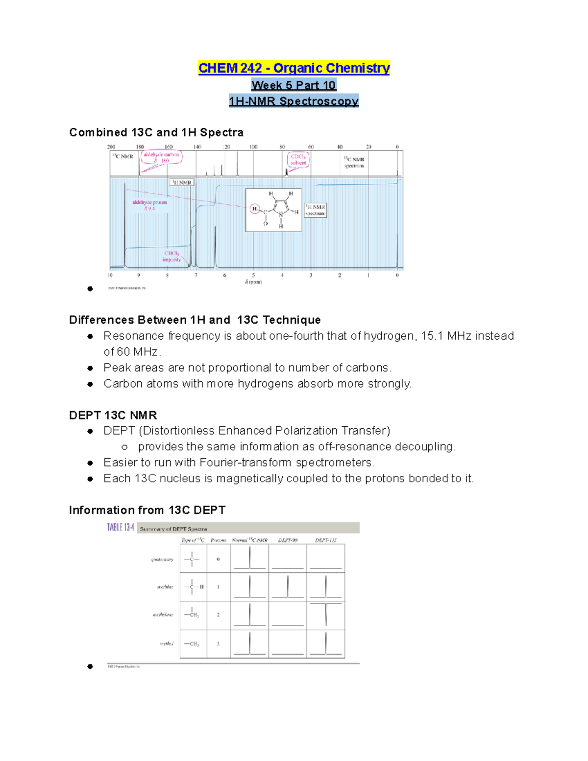 CHEM 242 Week 5 Lecture Notes Part 10 HNMR Spectroscopy CHEM 242 Organic Chemistry Week 5