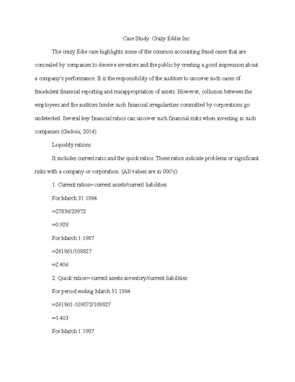 Case Study Crazy Eddie Inc Financial Management UoEm Studocu