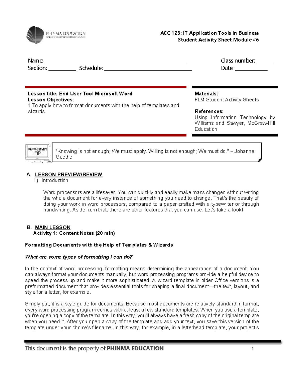 Copy of SAS#6-ACC123 - SAS - Student Activity Sheet Module # Name ...
