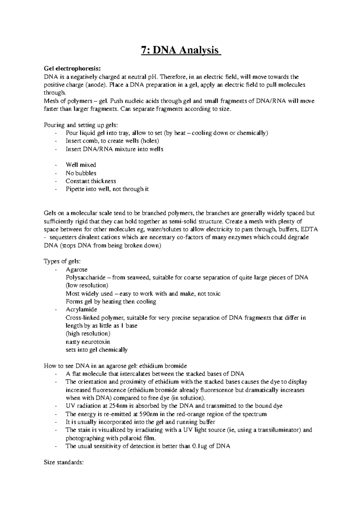 7 dna analysis - Lecture notes 7 - 7: DNA Analysis Gel electrophoresis ...