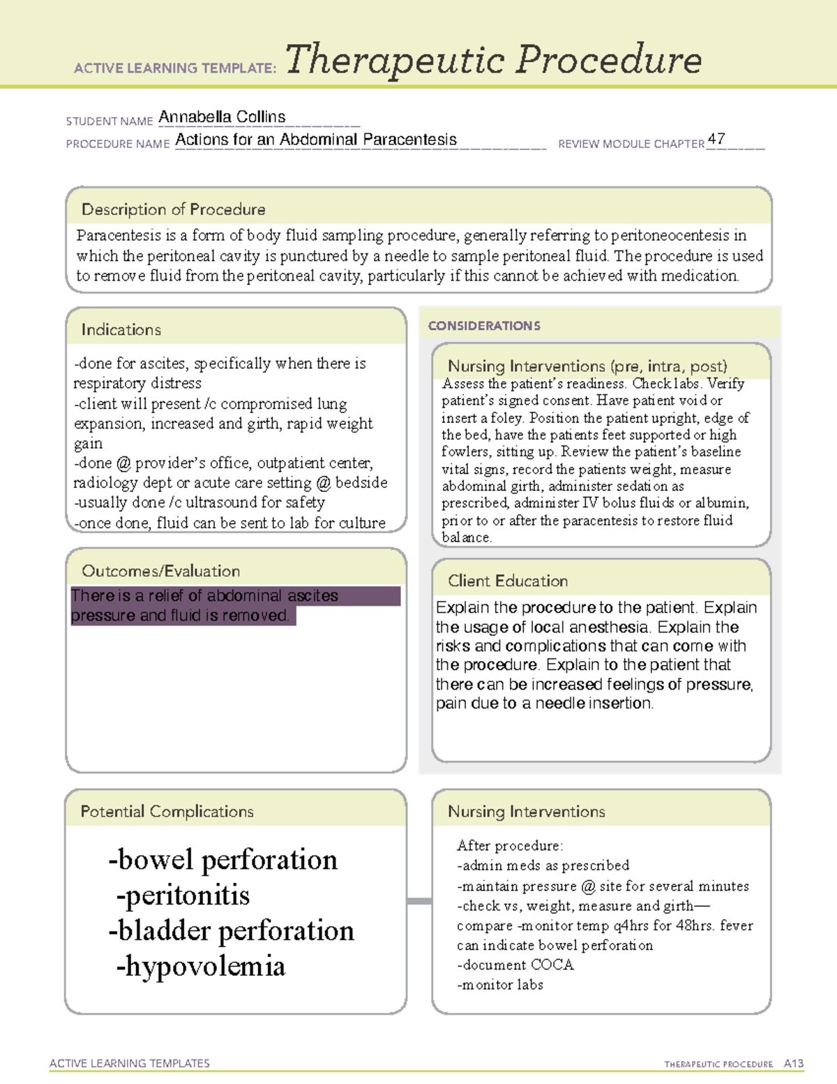 Actions for an Abdominal Paracentesis - Explain the usage of local ...