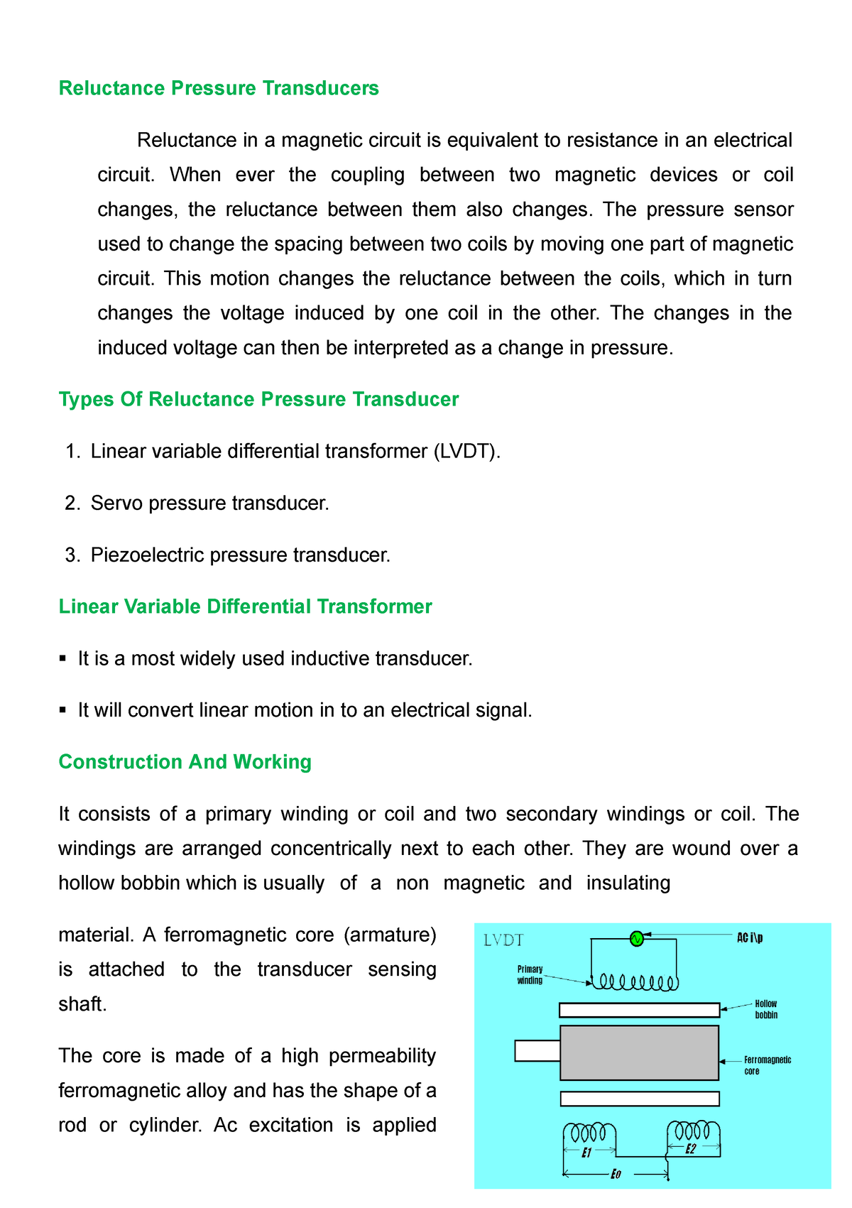 Reluctance Pressure Transducers Reluctance Pressure Transducers