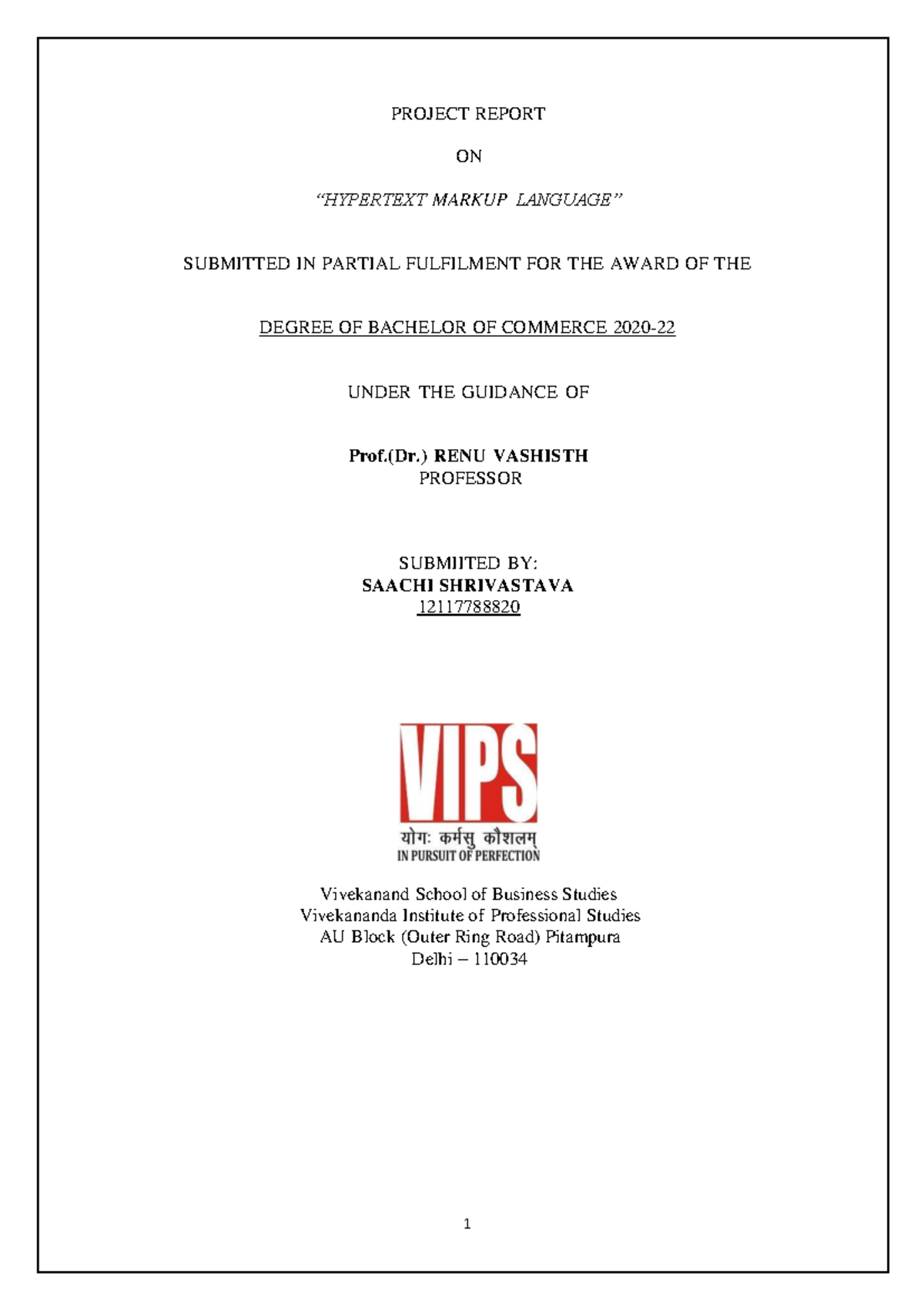 Ecom lab saachi - PROJECT REPORT ON “HYPERTEXT MARKUP LANGUAGE ...