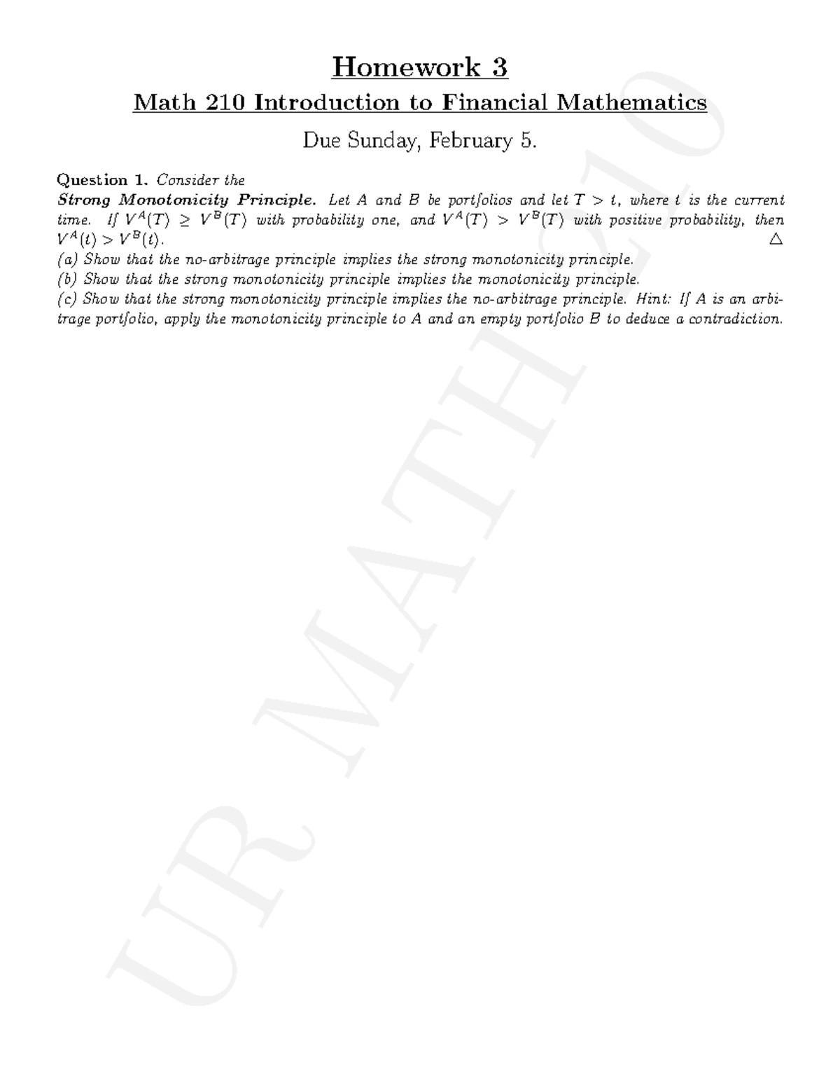 HW3: Monotonicity and replication, Interest rates and compounding, Zero ...