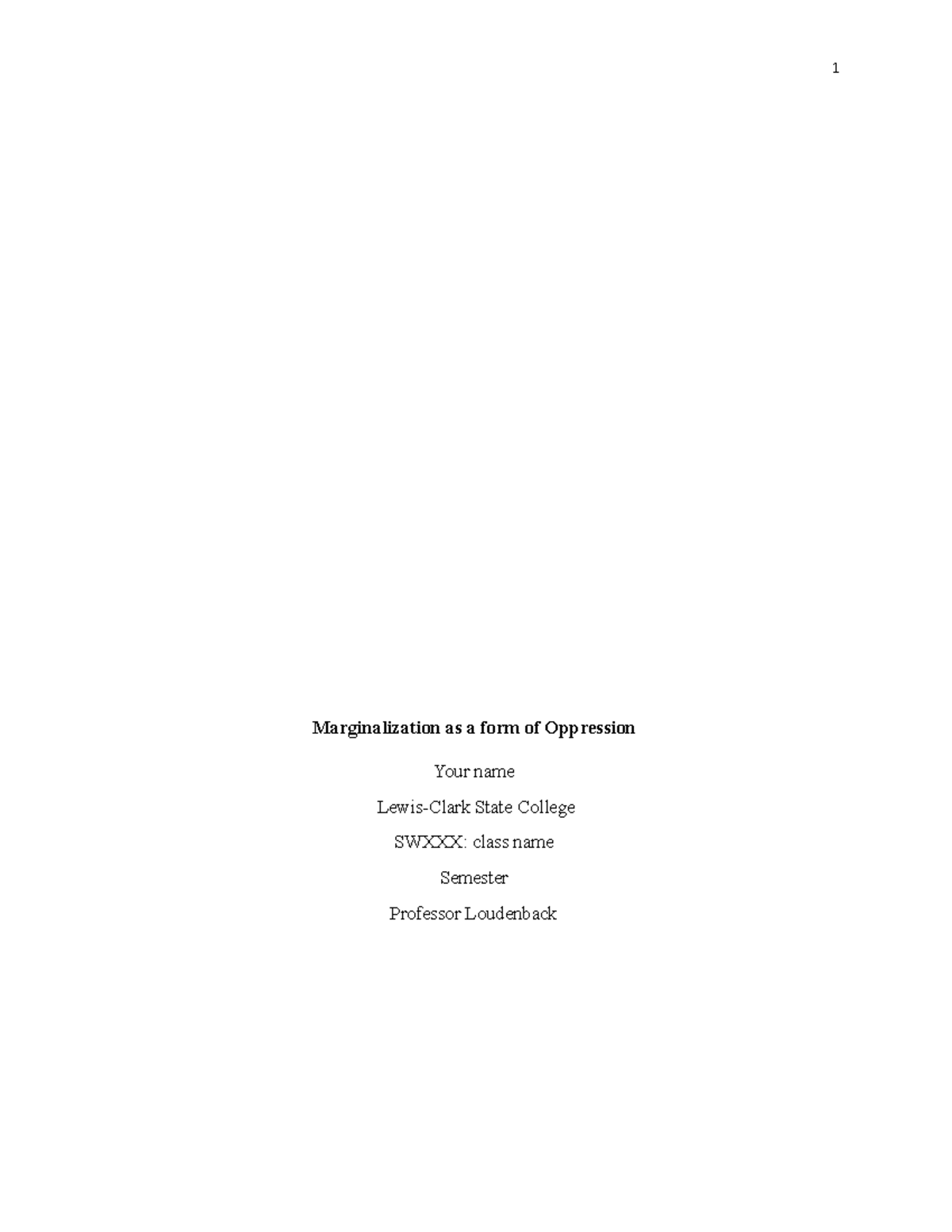 Marginalization as a Form of Oppression Template - 1 Marginalization as ...