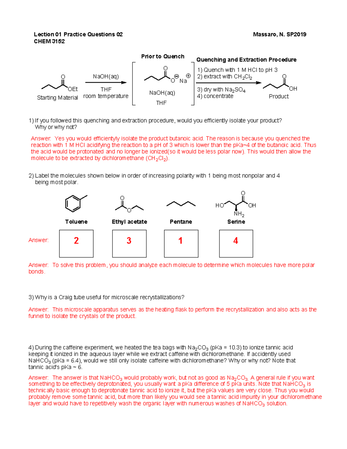 Lecture 01 Practice Questions 2 Answers - OEt O NaOH(aq) THF room ...