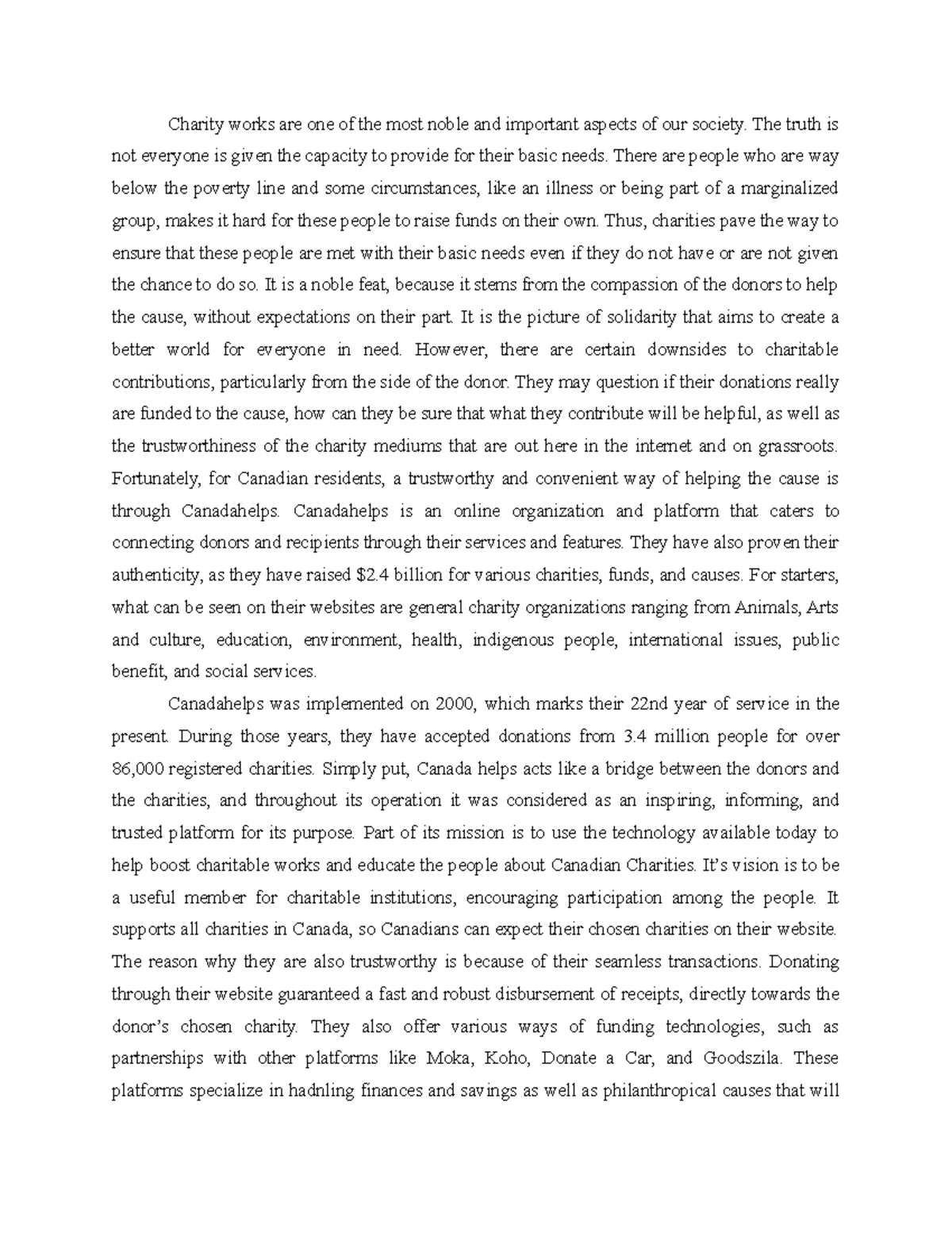 Informative Essay Final - Charity works are one of the most noble and ...