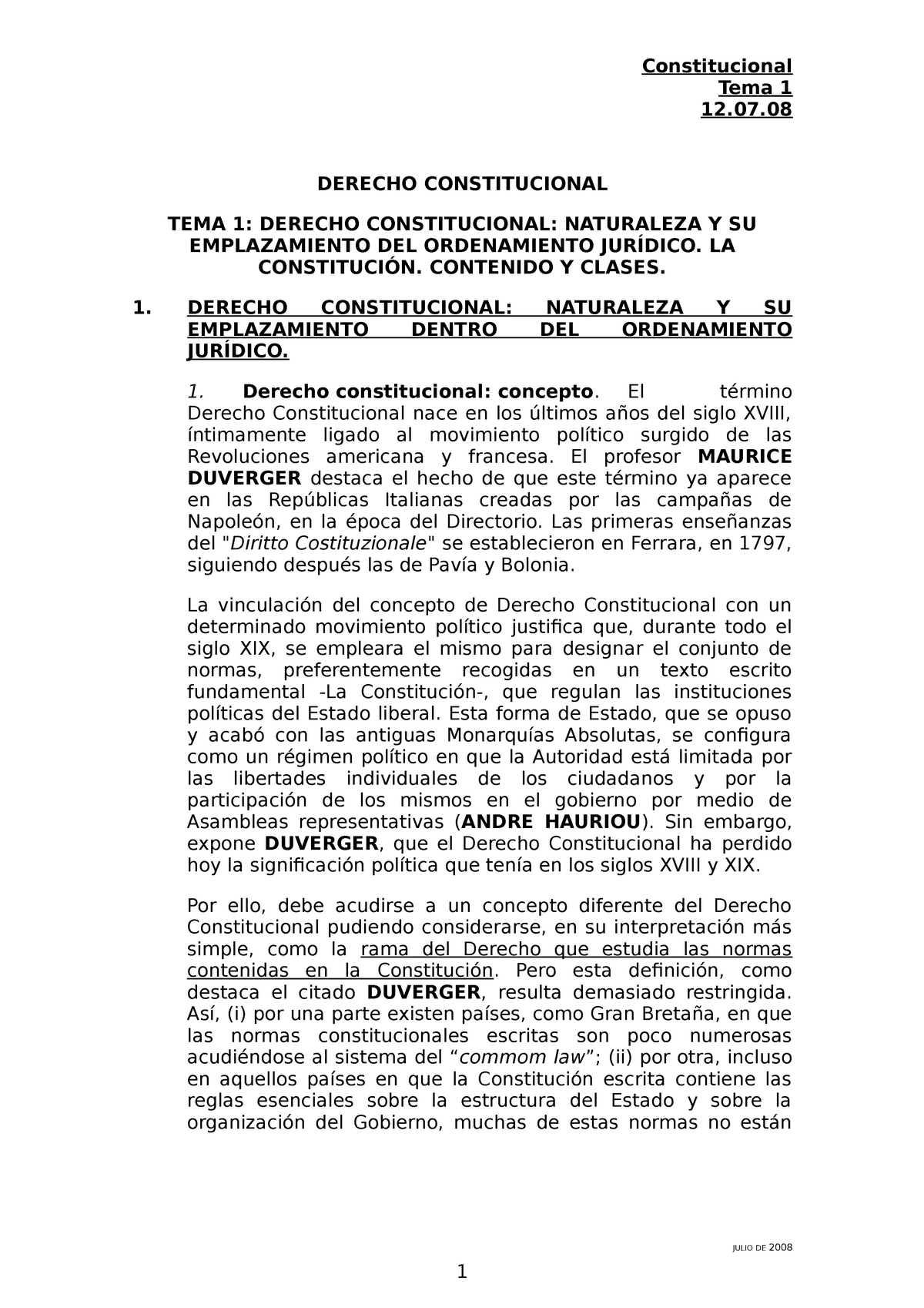 Constitucional-Tema 01 - Tema 1 12. DERECHO CONSTITUCIONAL TEMA 1 ...