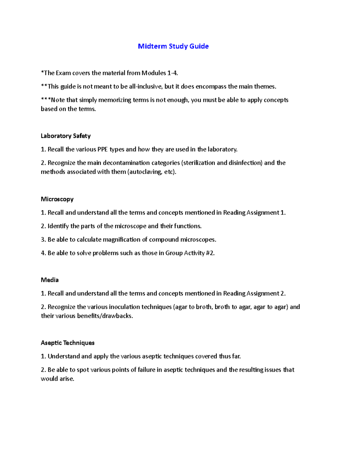 Midterm Study Guide - Midterm Study Guide *The Exam Covers The Material ...