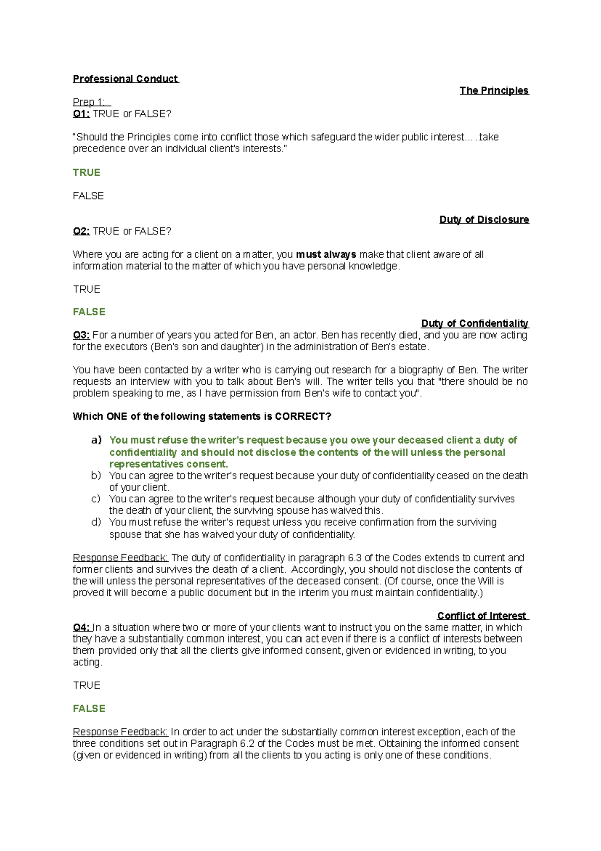 Professional Conduct Test and Feedback - Professional Conduct The ...