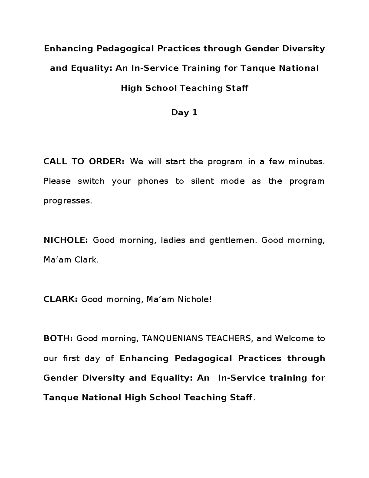 Script - n/a - Enhancing Pedagogical Practices through Gender Diversity ...