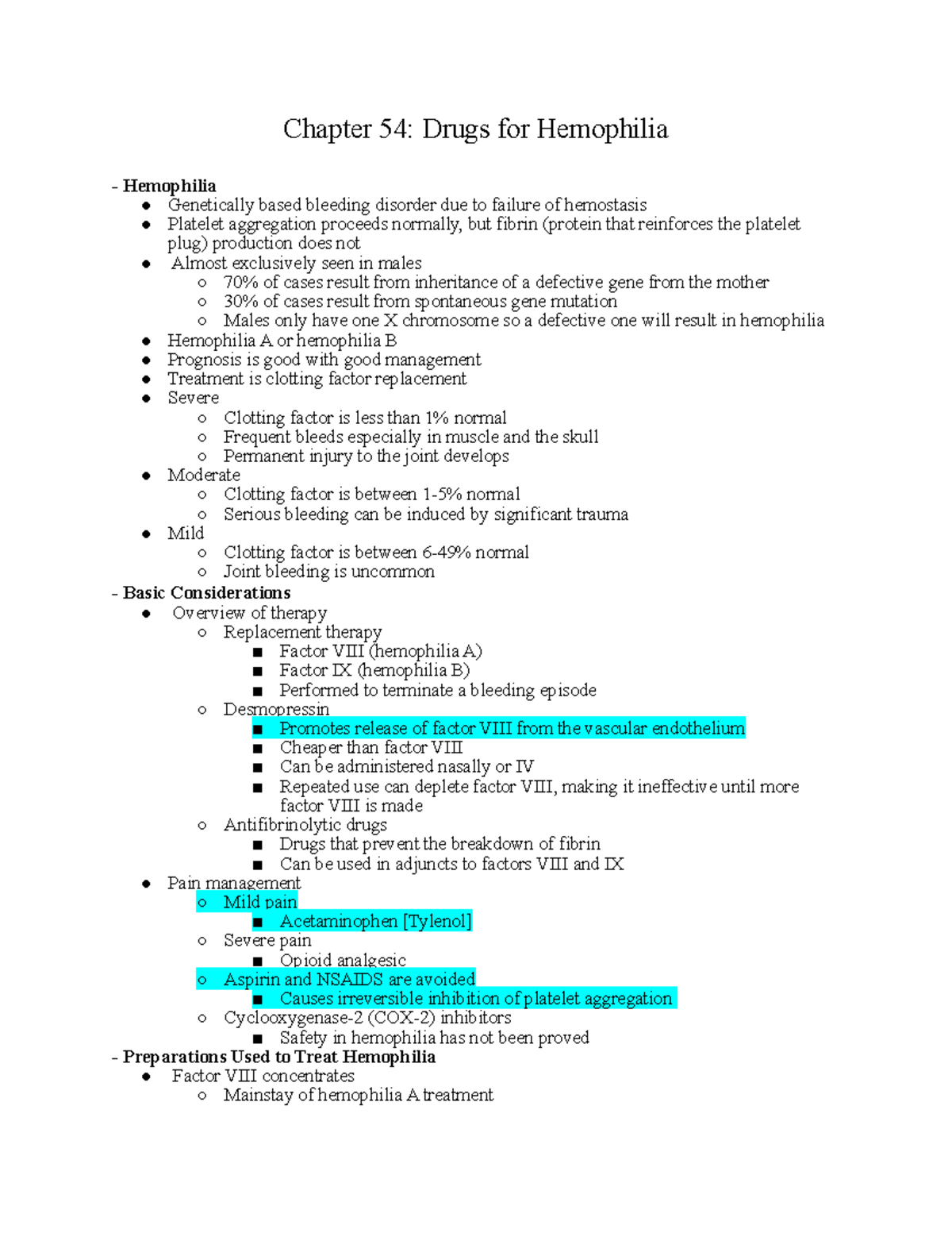 Drugs for Hemophilia Pharmacology I Chapter 54 Drugs for