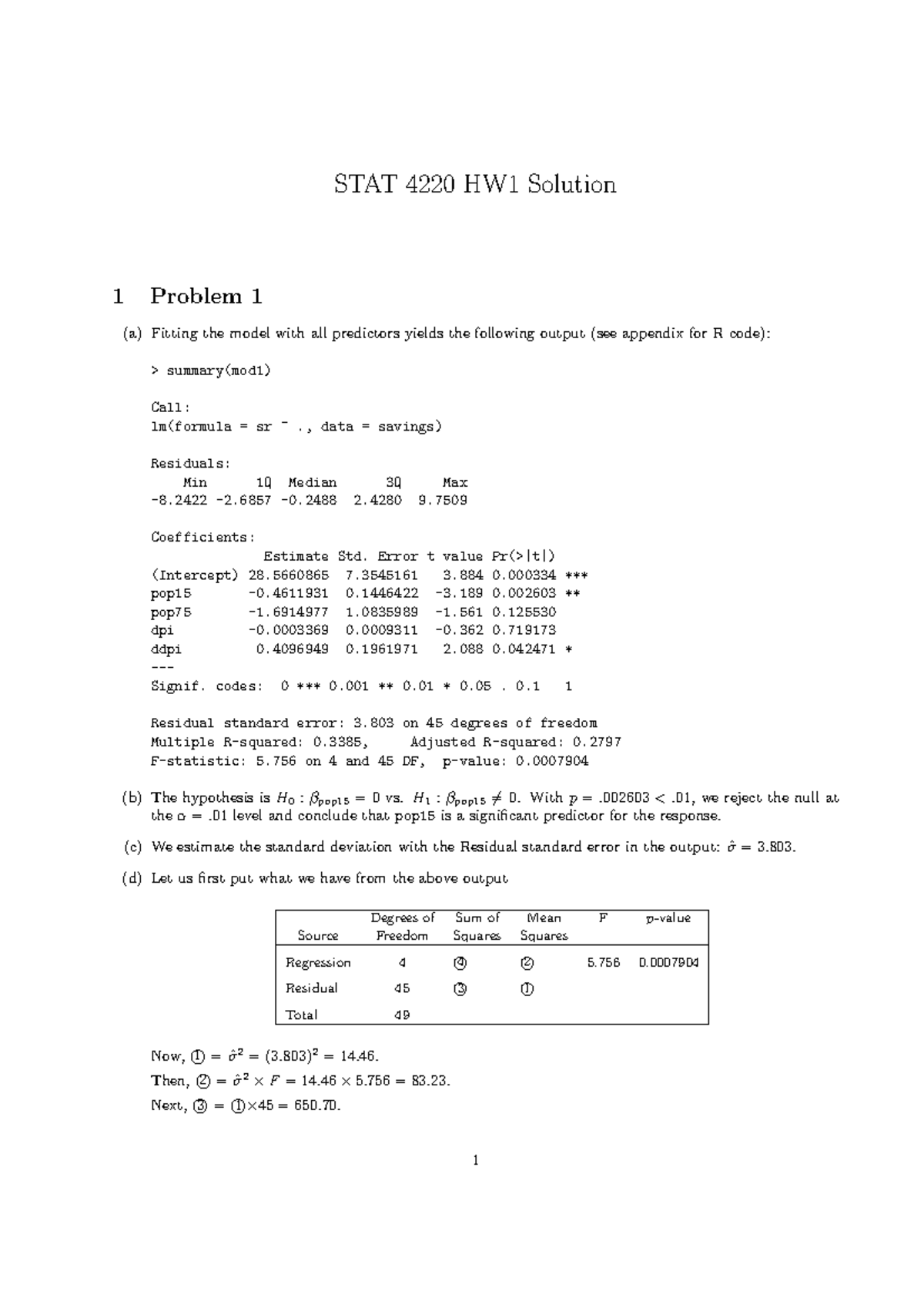 homework 1 solution stat4220 qian xiao - STAT 4220 HW1 Solution 1 ...