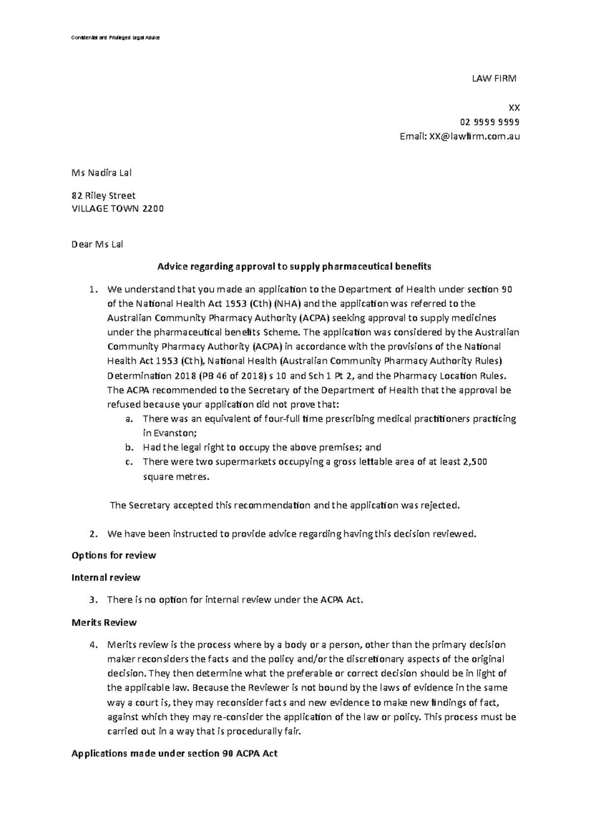 1.1 Advice Full assignment for task 1.1 of Admin law LAW FIRM XX 02