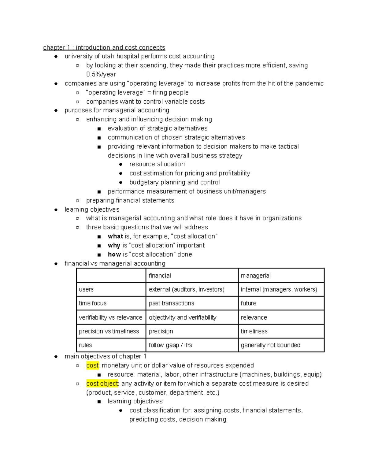 Ch 1 Intro & Cost Concepts - chapter 1 : introduction and cost concepts ...