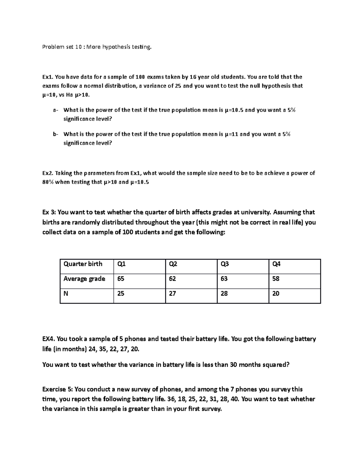 Problem set 10 - Seminar - Problem set 10 : More hypothesis testing ...