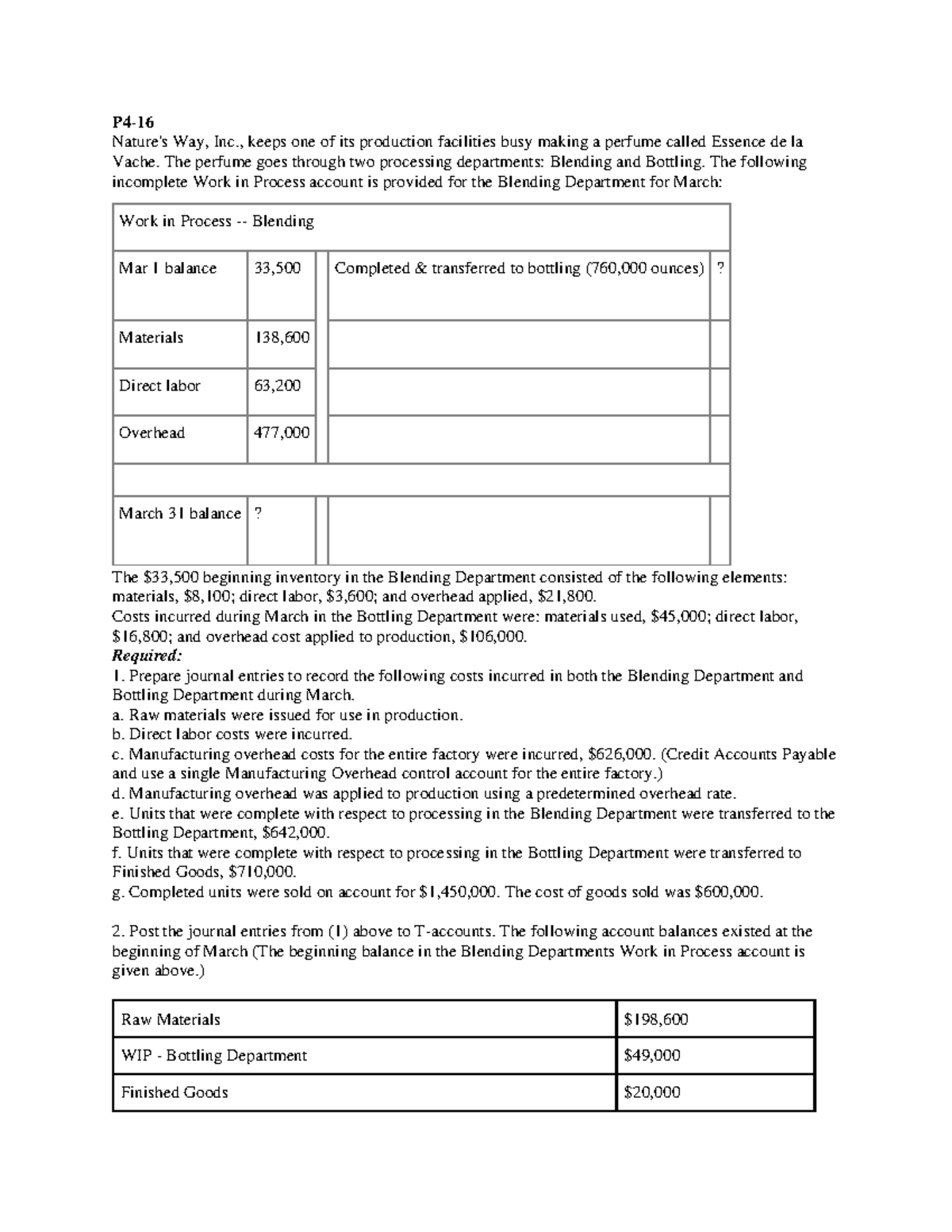 Exercise P4-16A Introduction to Managerial Accounting - P4- Nature's ...