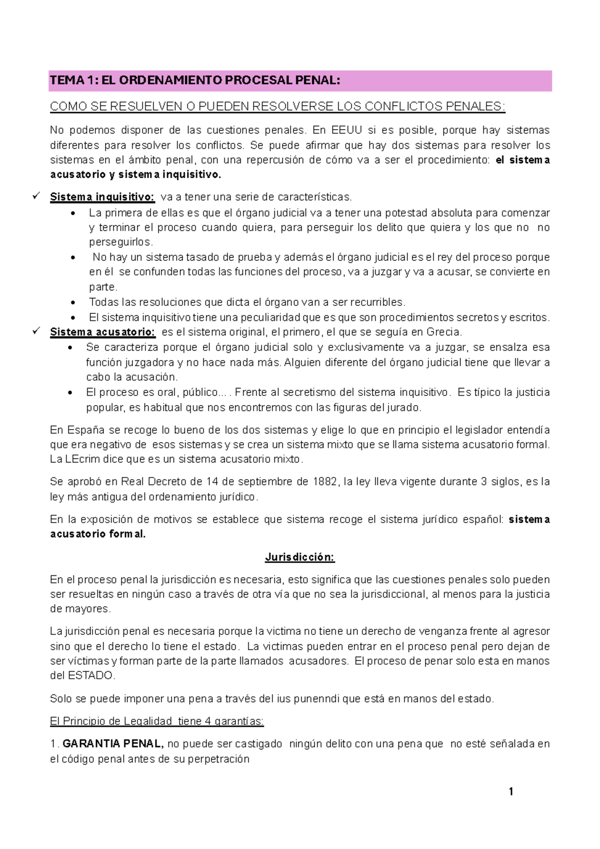 Tema 1 y 2 de Procesal II - TEMA 1: EL ORDENAMIENTO PROCESAL PENAL ...