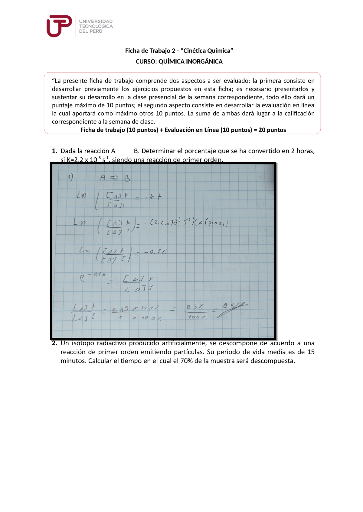 U2 S2.Ficha De Trabajo 2 - Cinetica Quimica - Ficha De Trabajo 2 ...