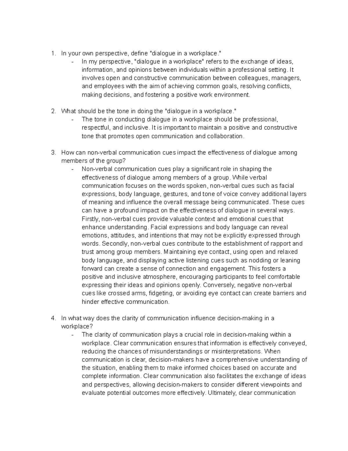 Dialogue in a Workplace - In your own perspective, define 