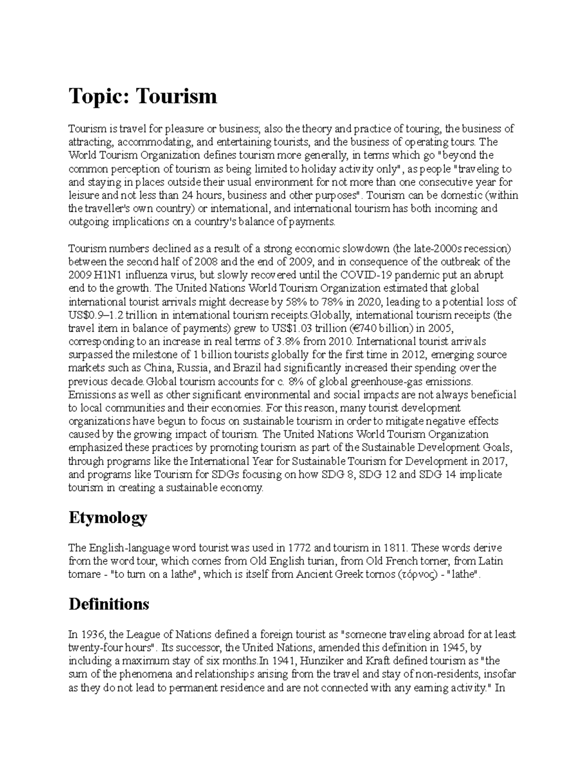 thesis topic about tourism