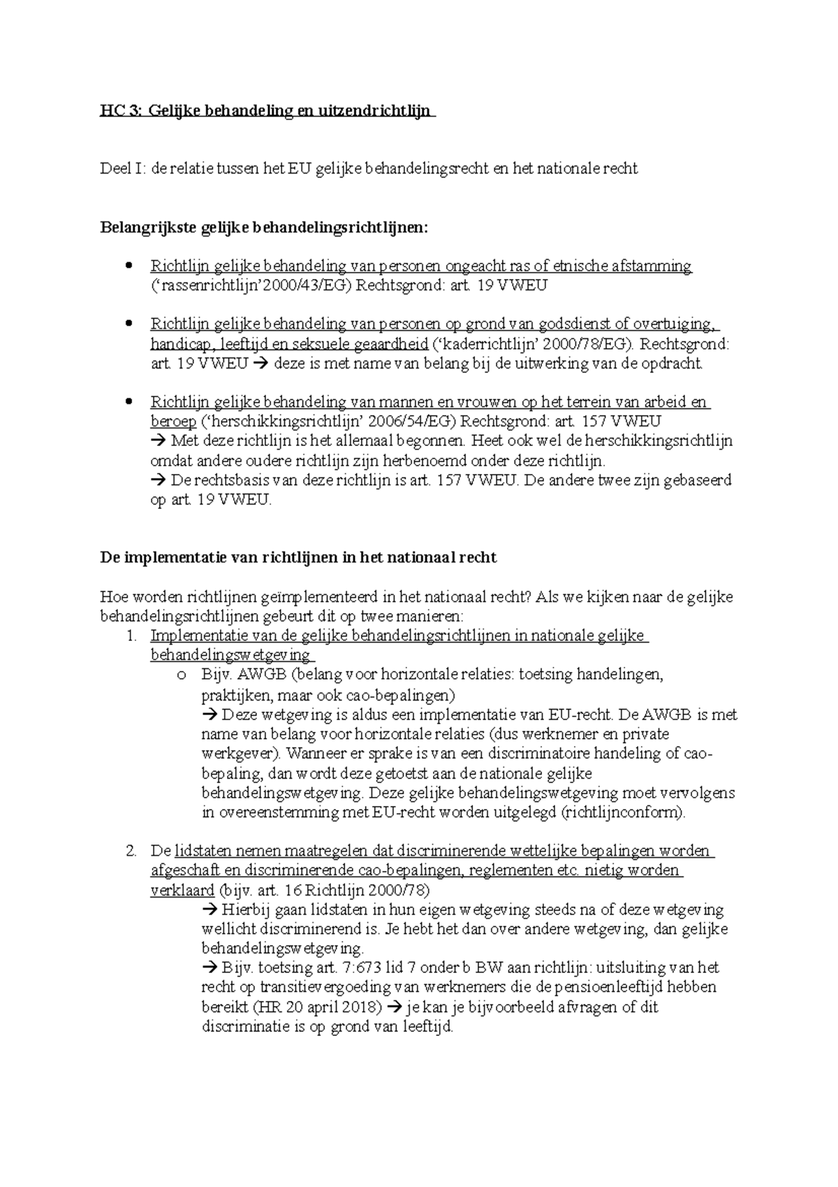 Hoorcollege 3 Gelijke Behandeling - HC 3: Gelijke Behandeling En ...