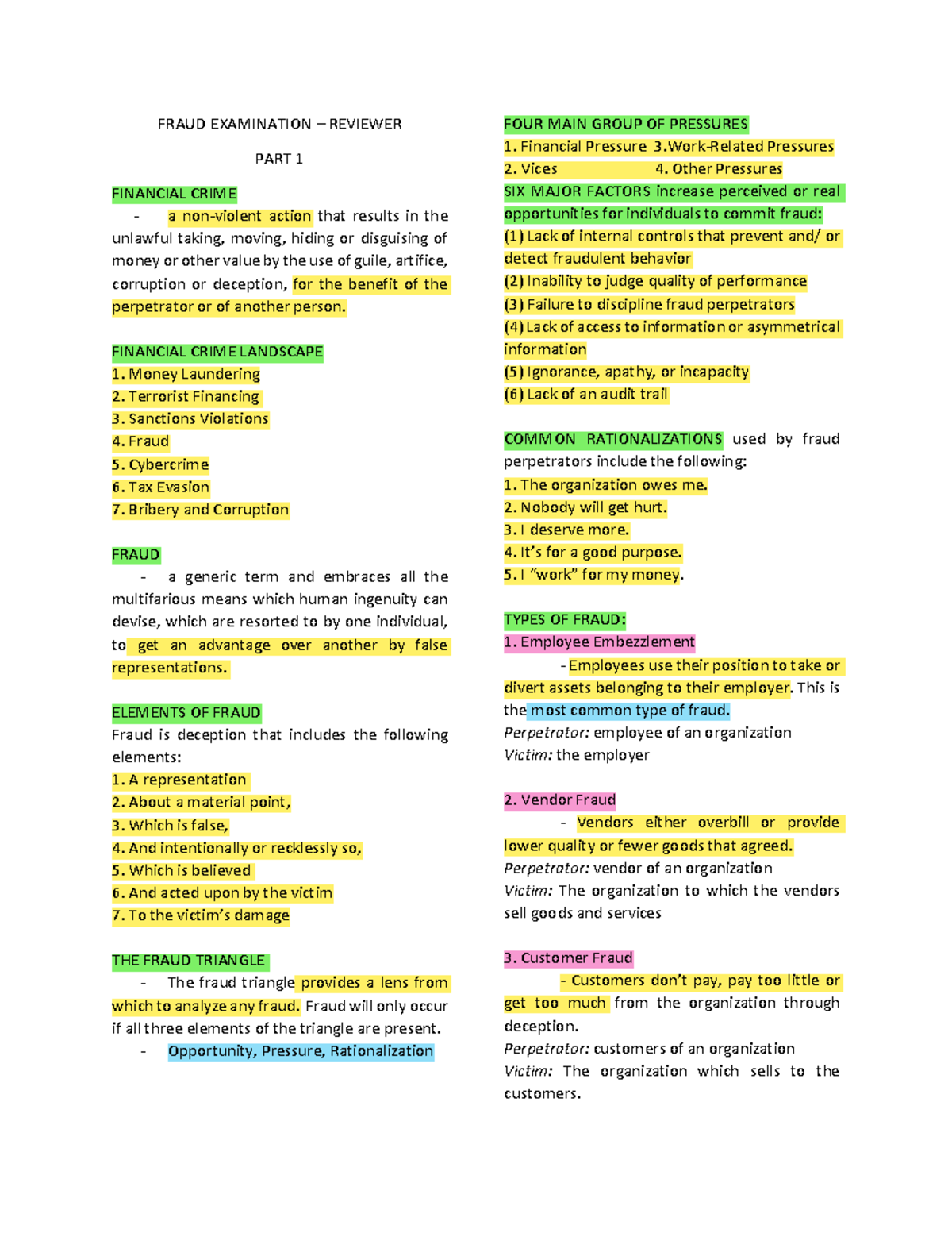 Fraud- Examination- Reviewer - FRAUD EXAMINATION – REVIEWER PART 1 ...