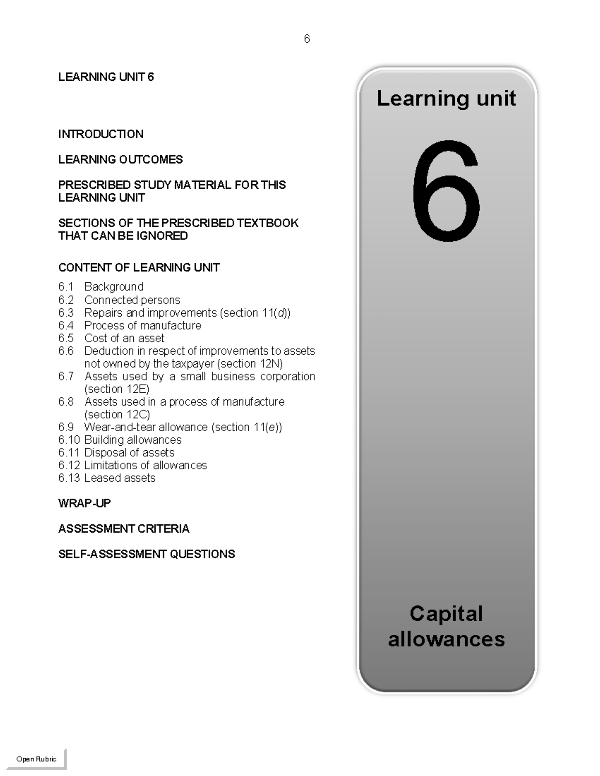 TAX3701 2022 TL 103 3 E Learning unit 6 6 LEARNING UNIT 6 INTRODUCTION LEARNING